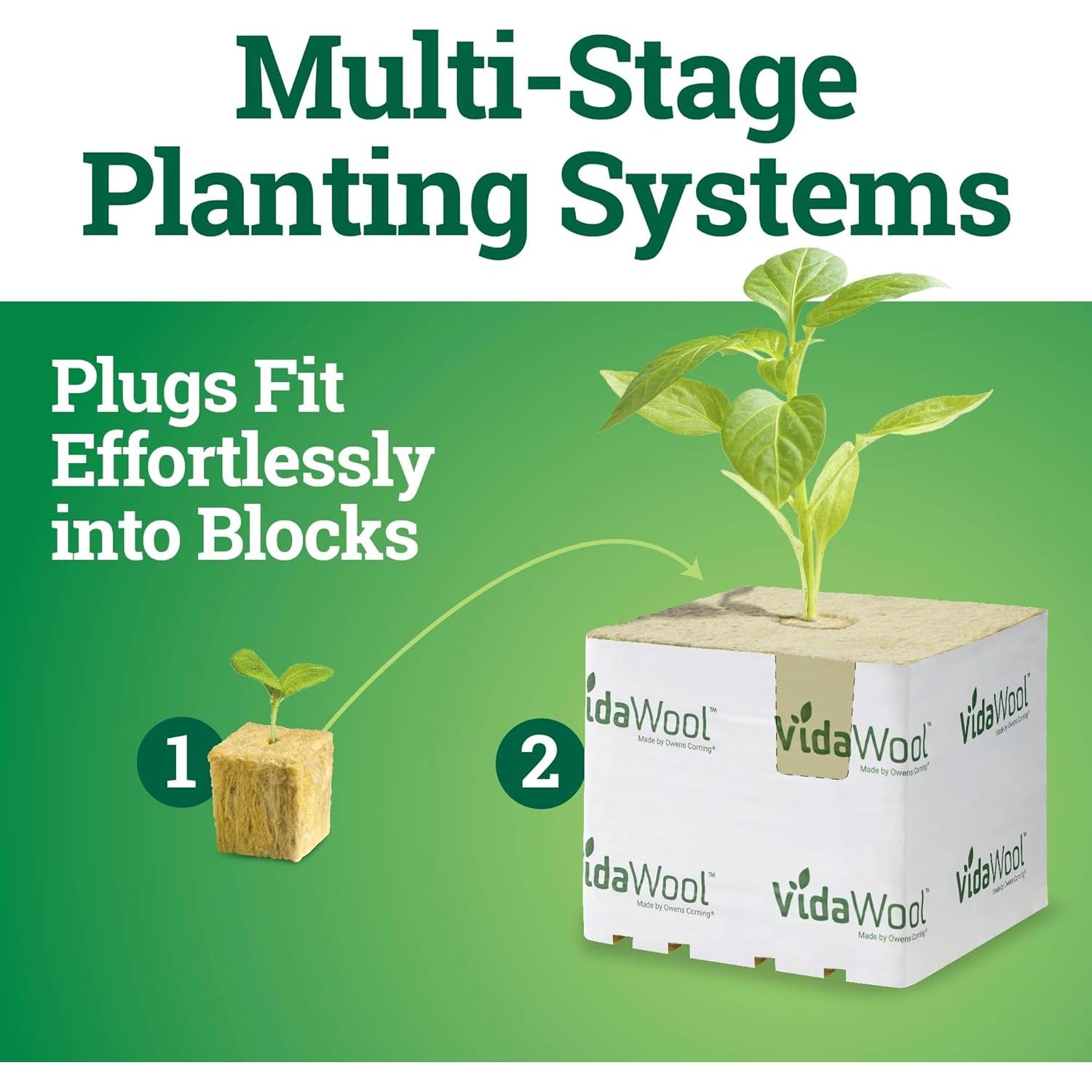 Hoja de Crecimiento Inicial VidaWool Grow 98 Tapones Hidropónicos