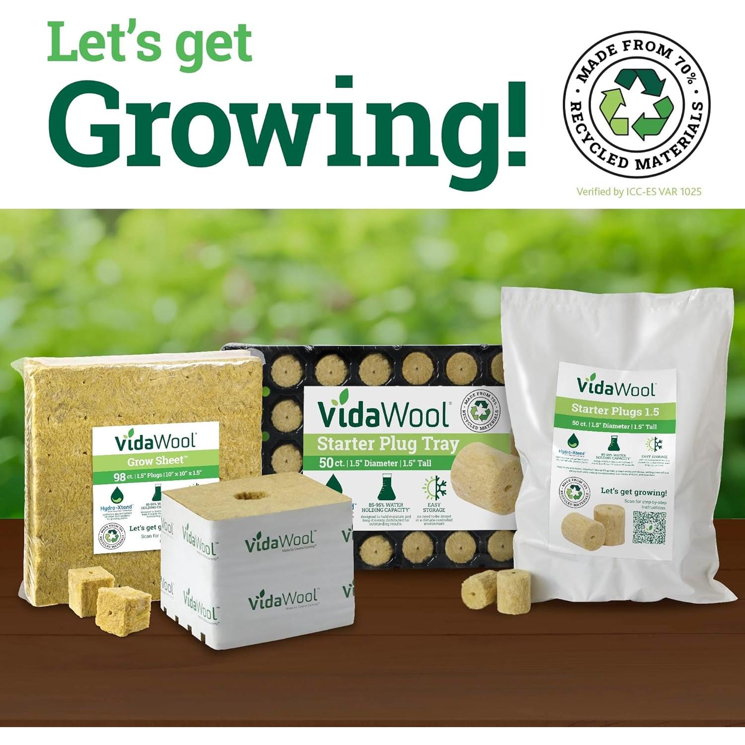 Hoja de Crecimiento Inicial VidaWool Grow 98 Tapones Hidropónicos