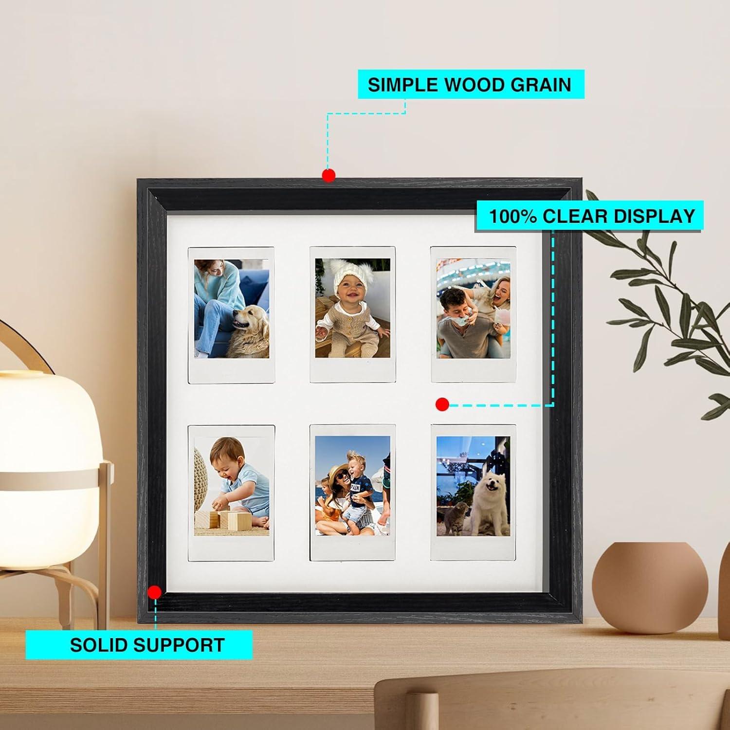 Marco de Madera CAIYOULE para 6 Fotos Instax Mini 5.4x8.6 cm Negro