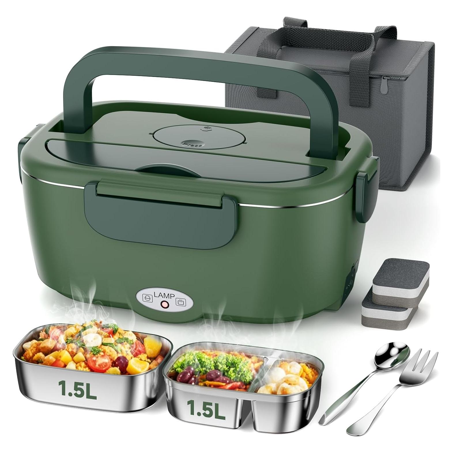 Lonchera Eléctrica Azevix 80W 1.5L Acero Inoxidable Verde