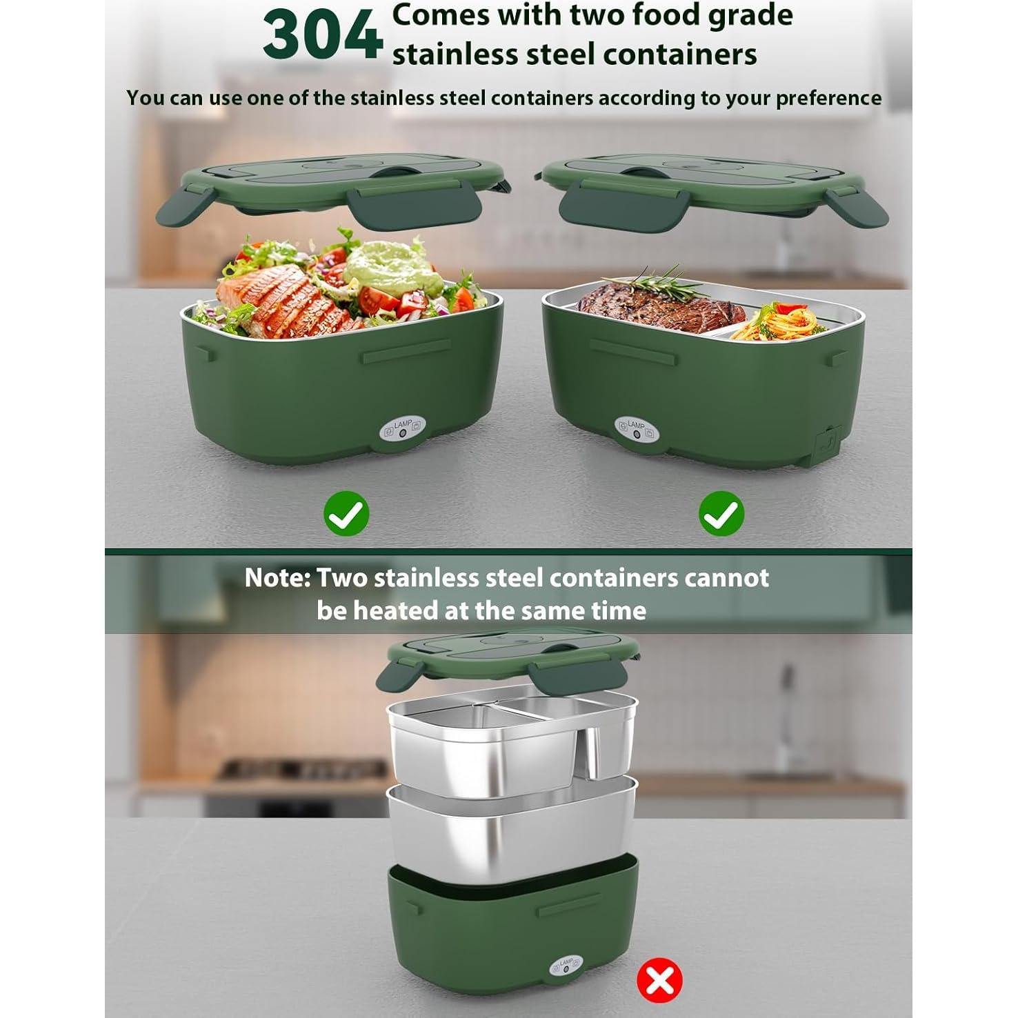 Lonchera Eléctrica Azevix 80W 1.5L Acero Inoxidable Verde