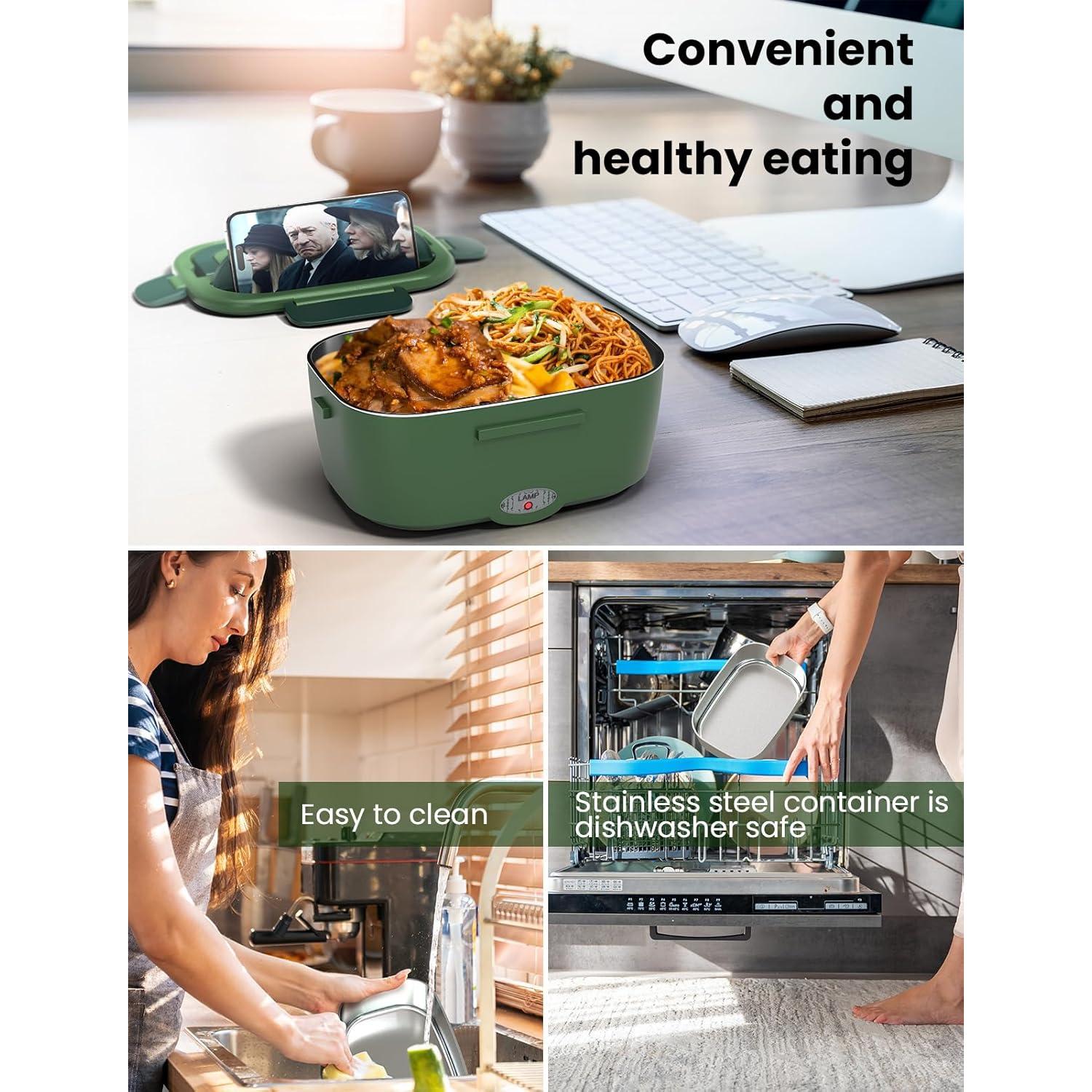 Lonchera Eléctrica Azevix 80W 1.5L Acero Inoxidable Verde