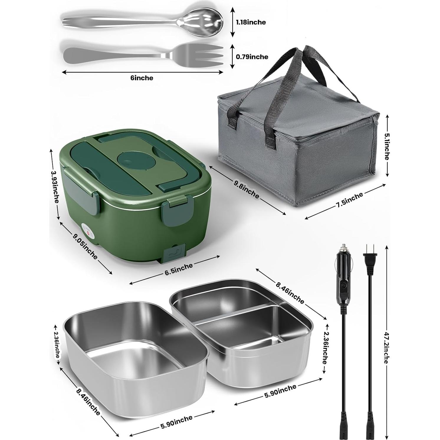 Lonchera Eléctrica Azevix 80W 1.5L Acero Inoxidable Verde