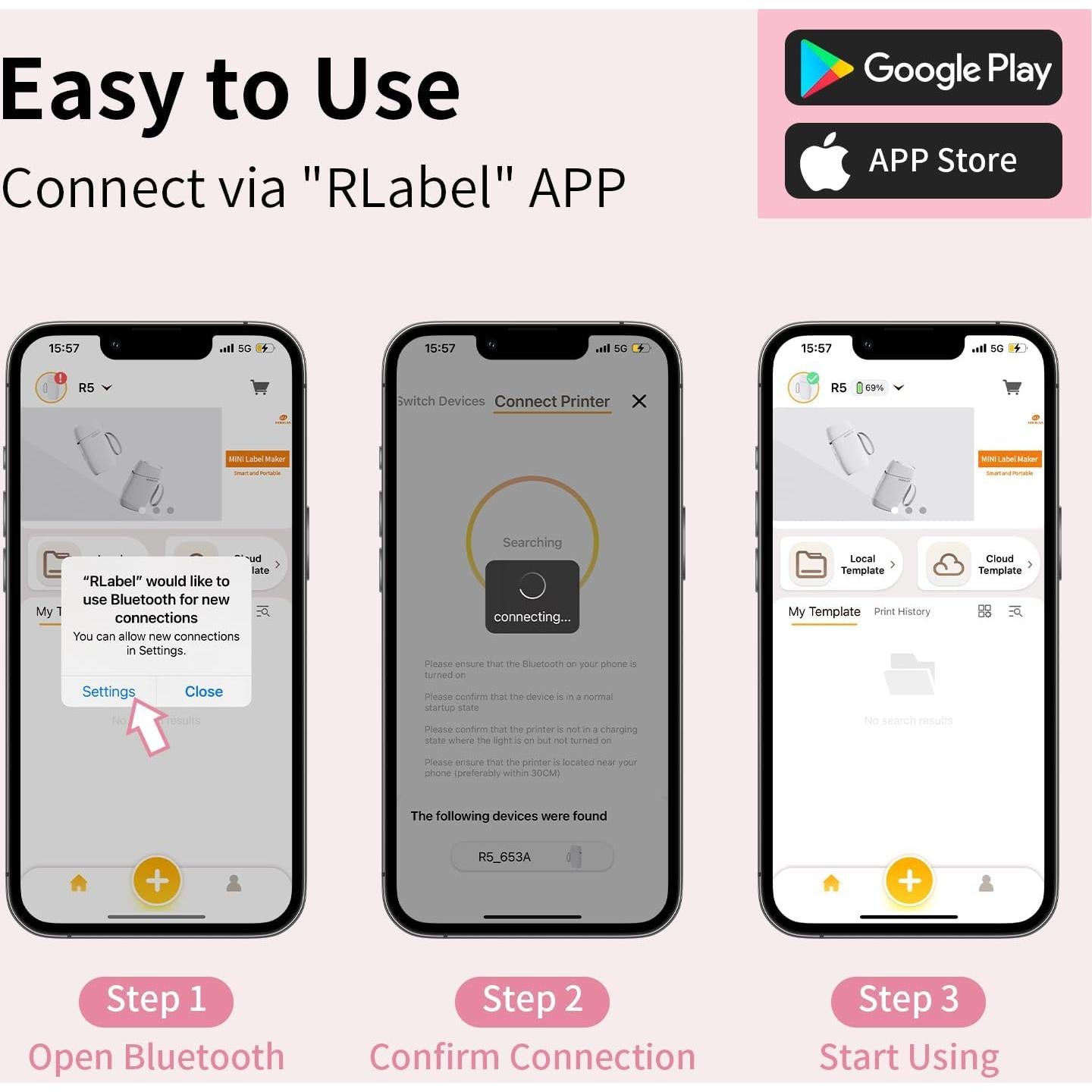 Impresora de Etiquetas Bluetooth Rongta R5 Portátil Rosa