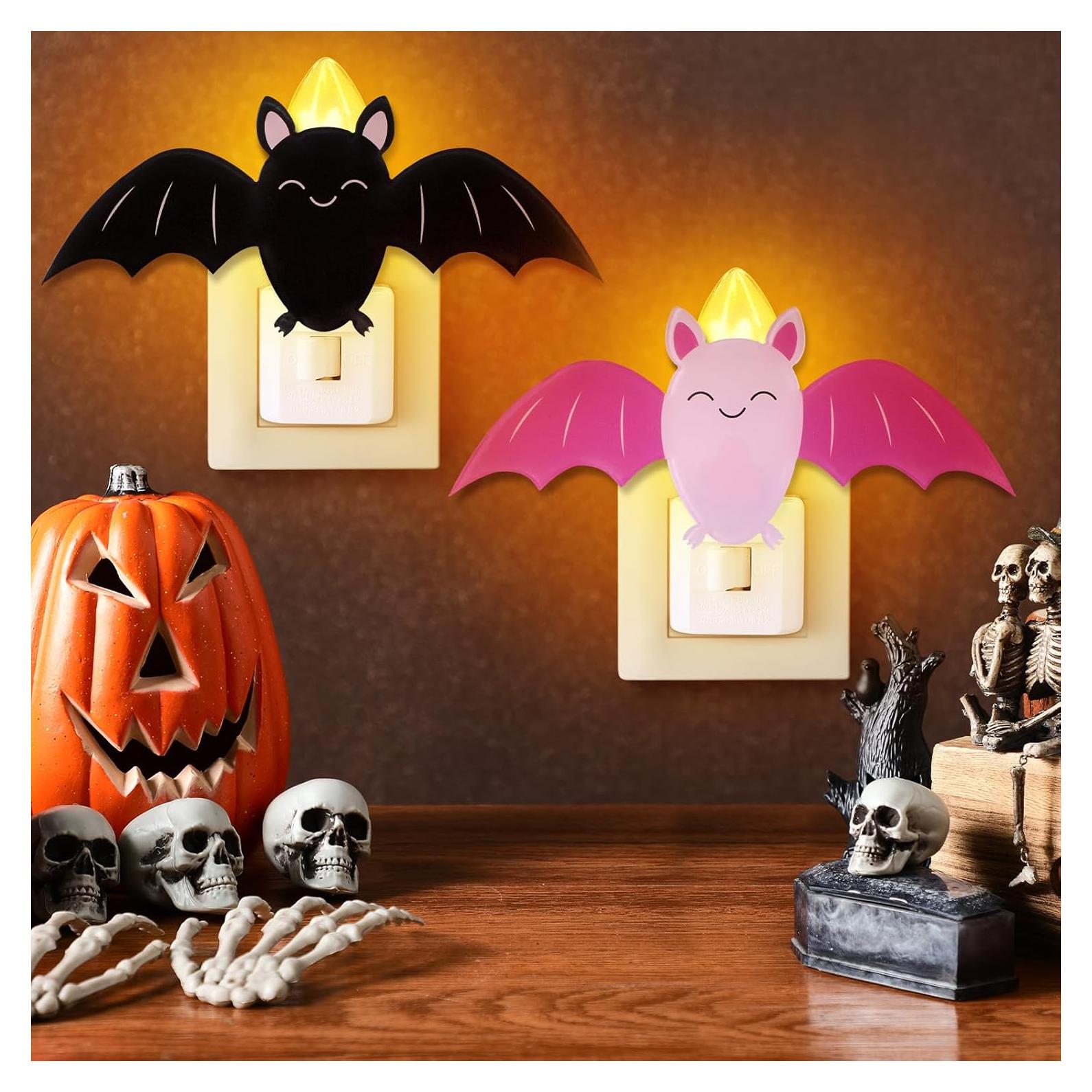 Paquete de 2 luces nocturnas LED murciélago Halloween Grinsvalley