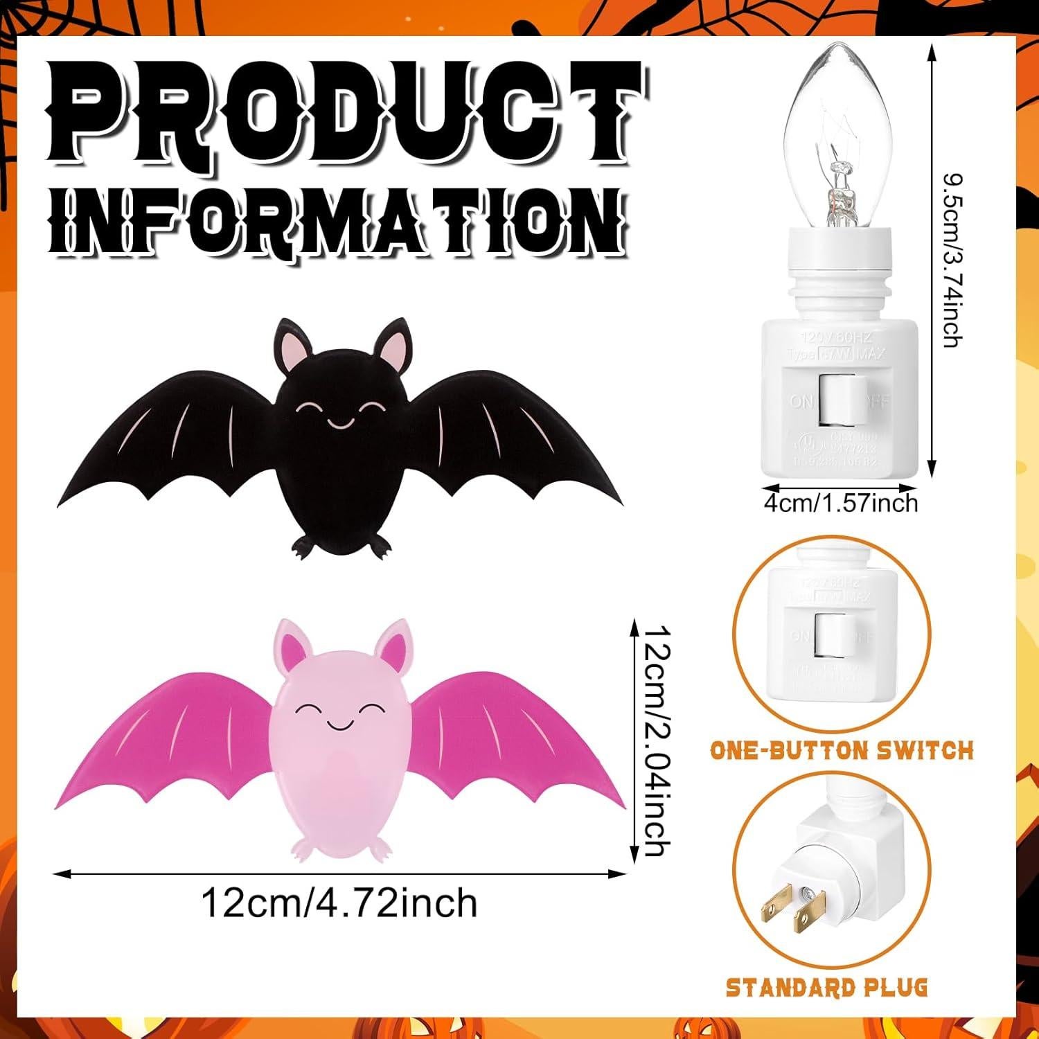 Paquete de 2 luces nocturnas LED murciélago Halloween Grinsvalley