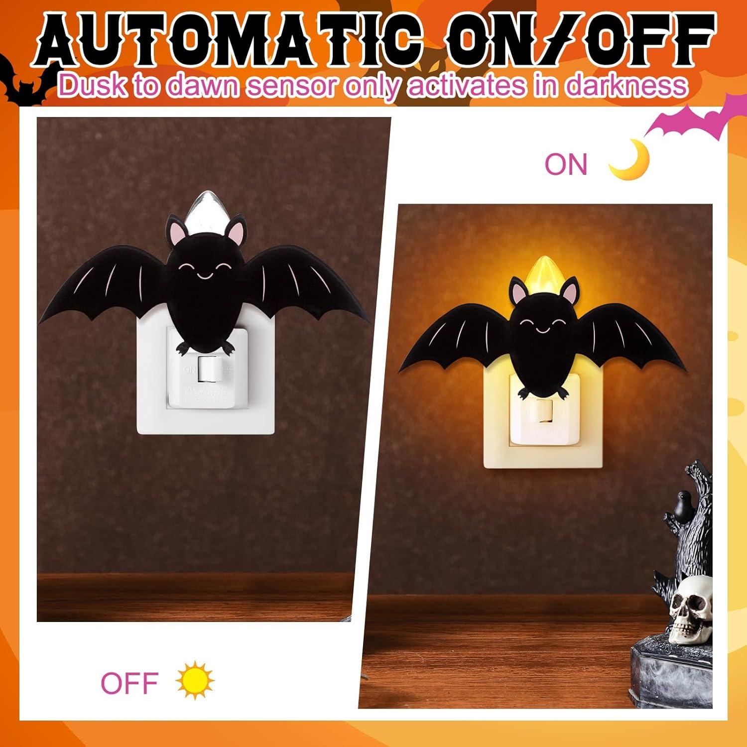 Paquete de 2 luces nocturnas LED murciélago Halloween Grinsvalley