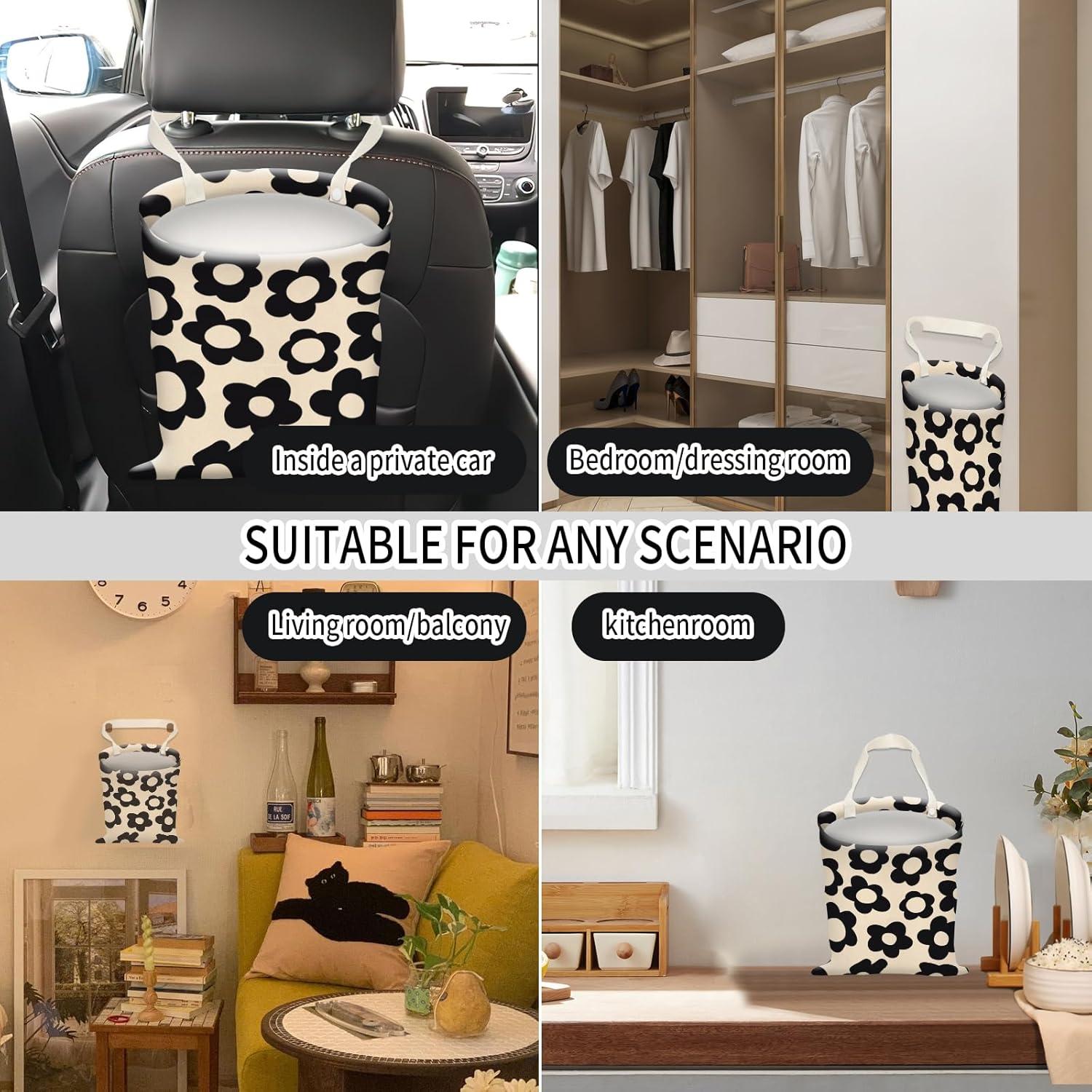 Basurero de Auto AUEKLLW Boho Floral Negra 30x24 cm