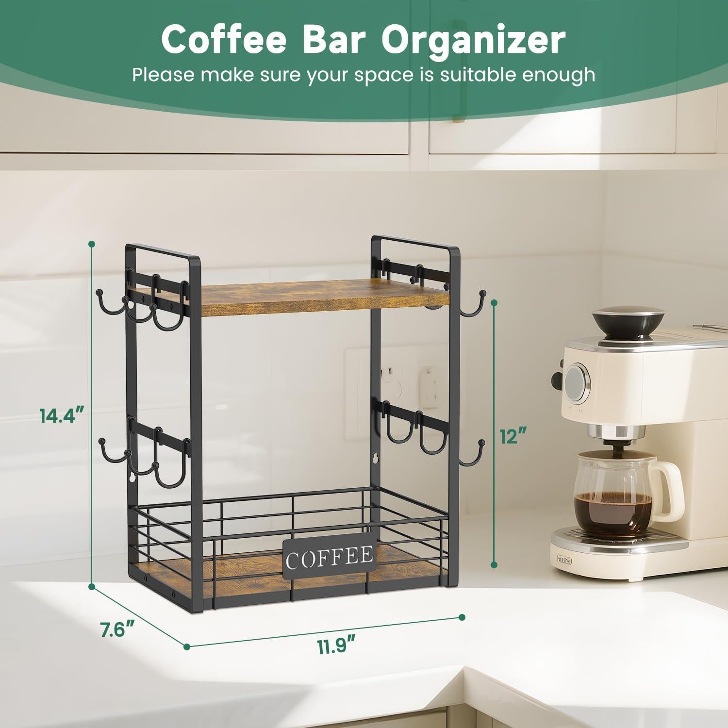 Soporte para Tazas de Café EsLuker.ly 2 Niveles 12 Ganchos