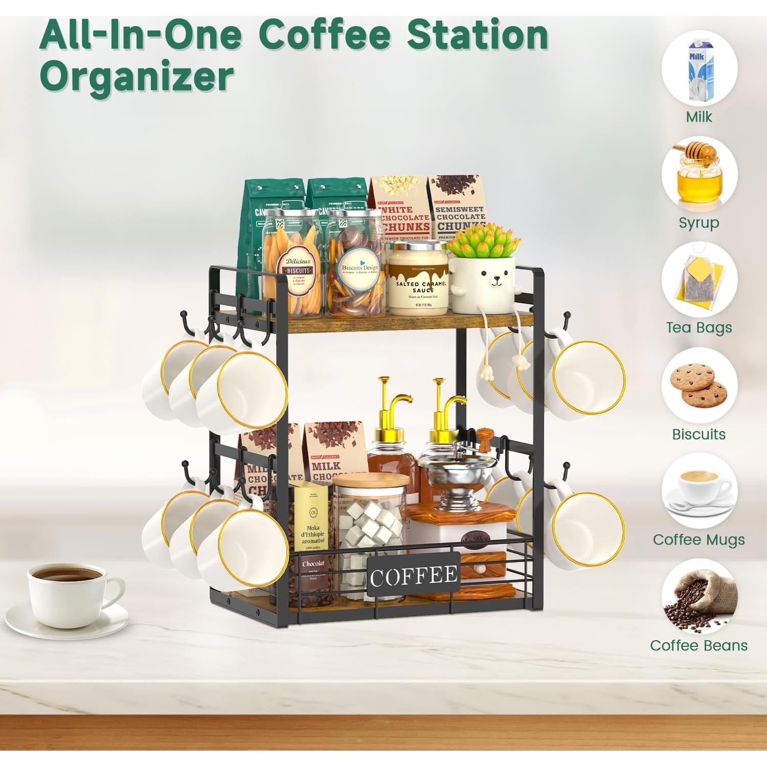 Soporte para Tazas de Café EsLuker.ly 2 Niveles 12 Ganchos