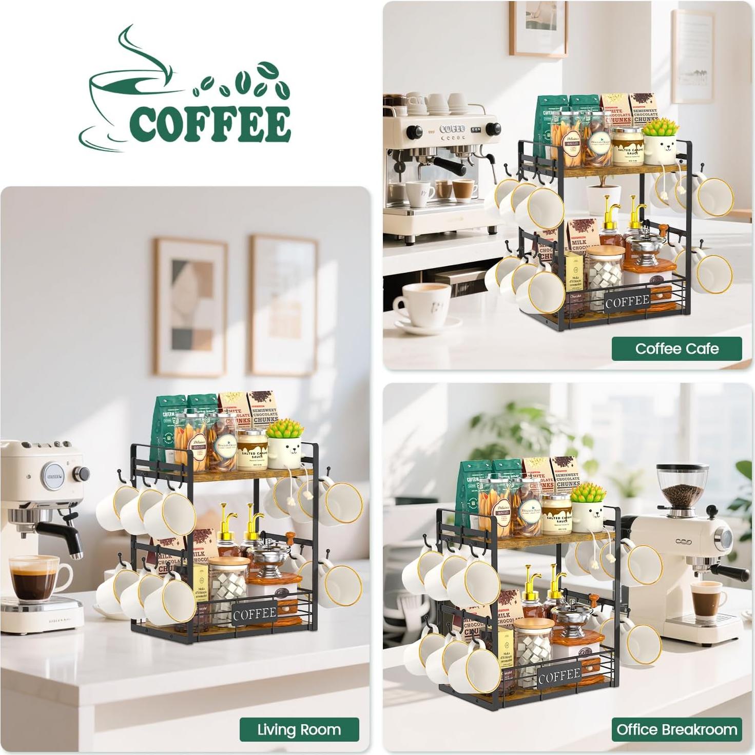 Soporte para Tazas de Café EsLuker.ly 2 Niveles 12 Ganchos