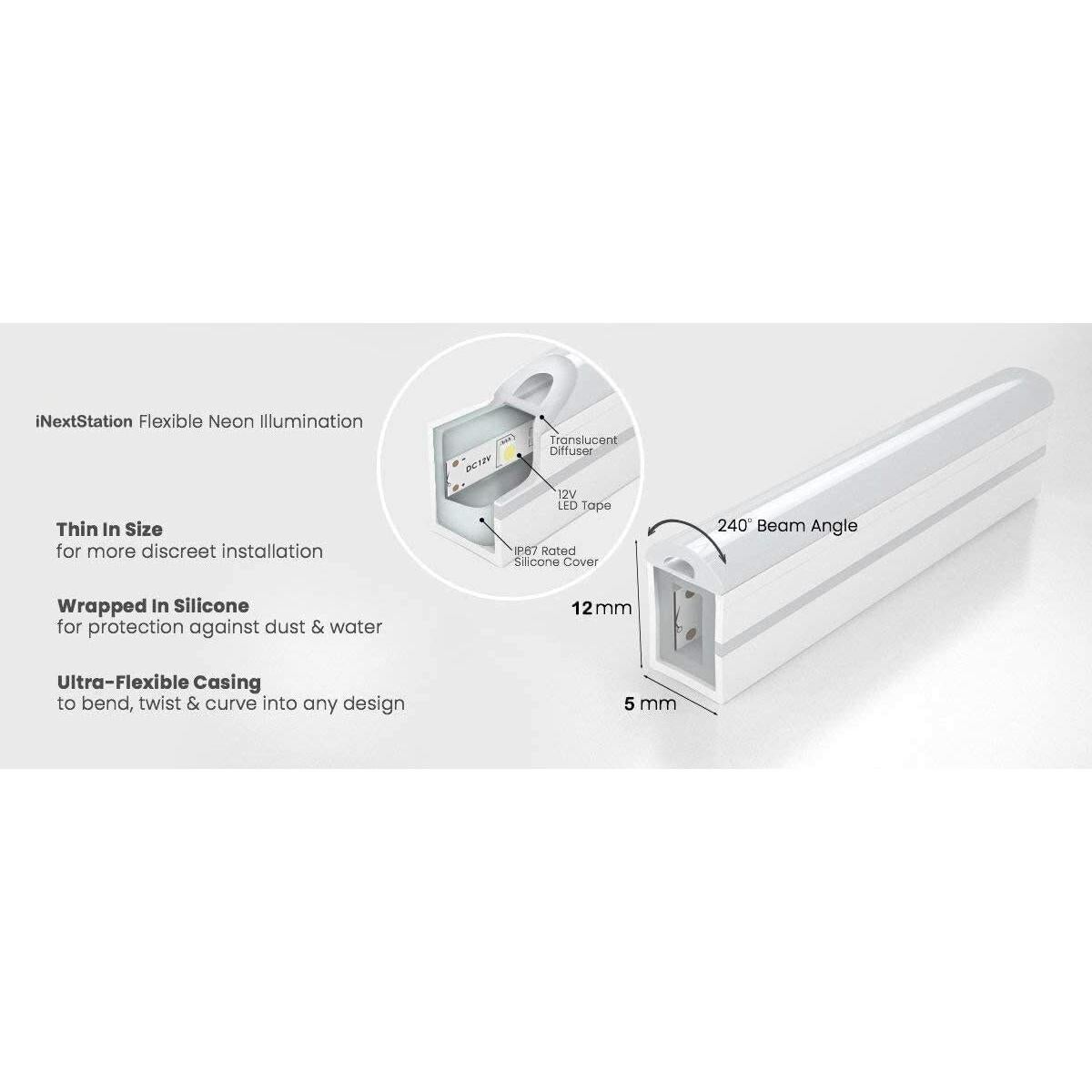 Tira de Luz LED de Neón 5M Azul Hielo - Impermeable y Flexible