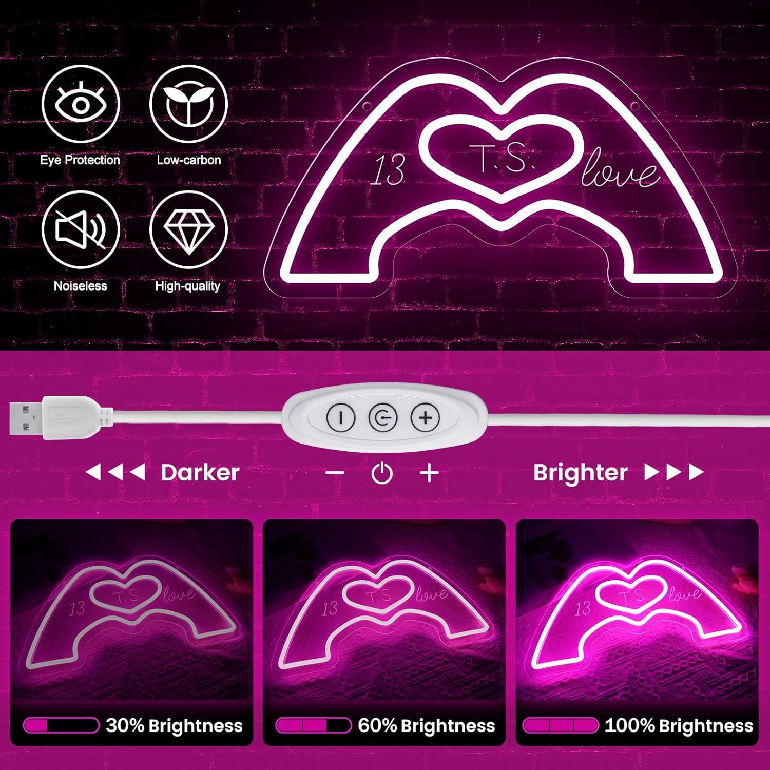 Cartel de Neón Rosa Corazón NeusWonder 39.88 cm LED USB