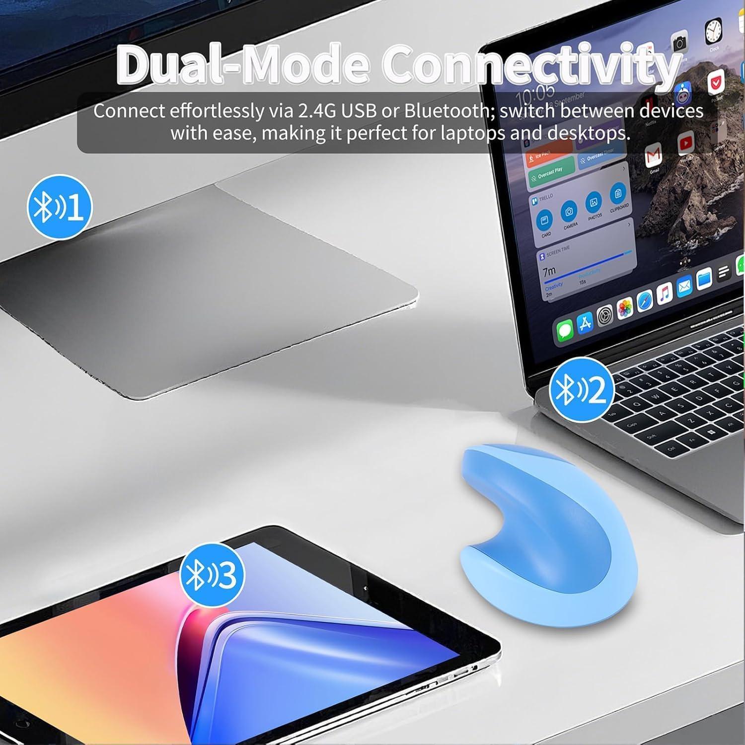 Ratón Vertical Ergonómico KUYHRF Mini Inalámbrico Azul