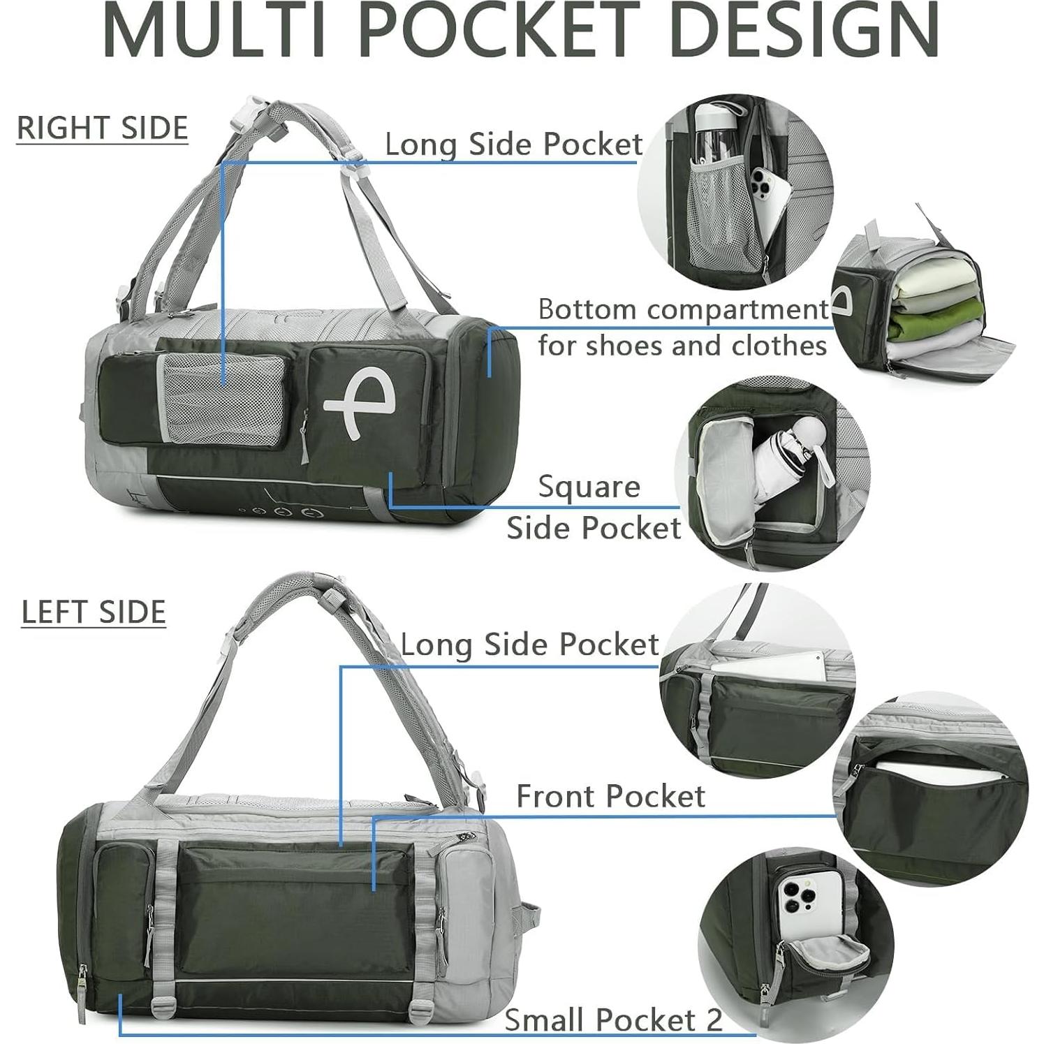 Mochila de Gimnasio BE SMART 40L Impermeable Verde Ejercito