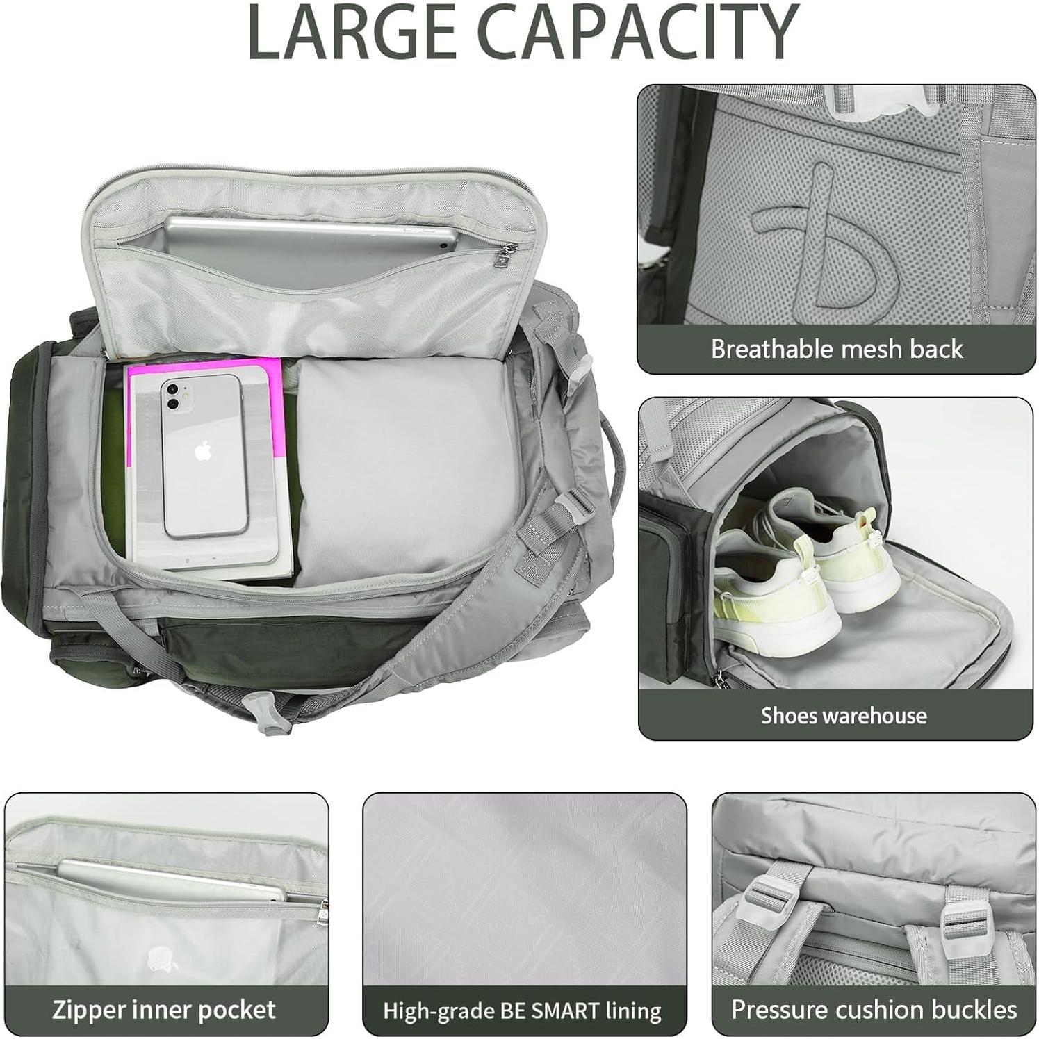 Mochila de Gimnasio BE SMART 40L Impermeable Verde Ejercito