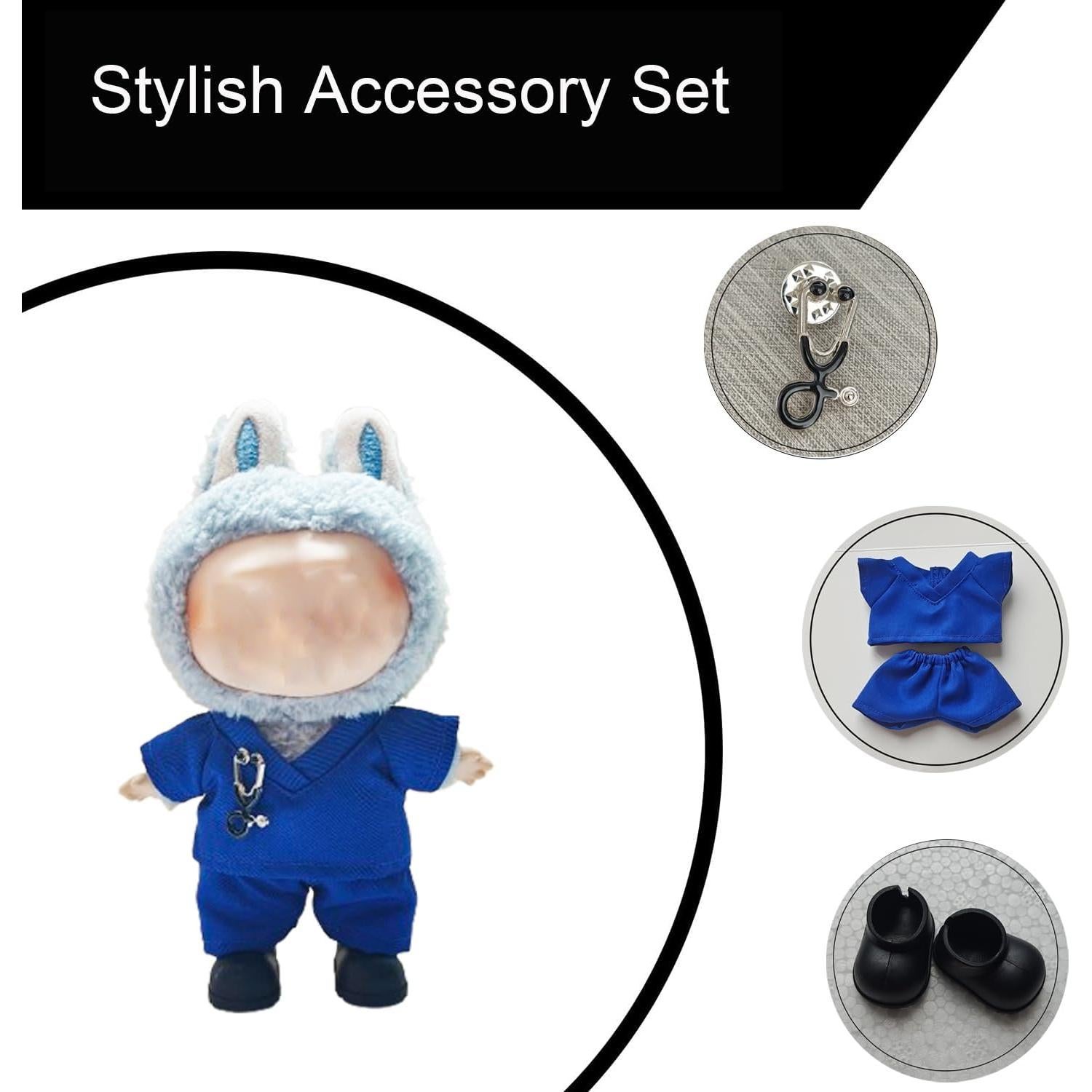 Conjunto Médico Hecho a Mano para Muñeca LBB 17cm - Scrubs Azul