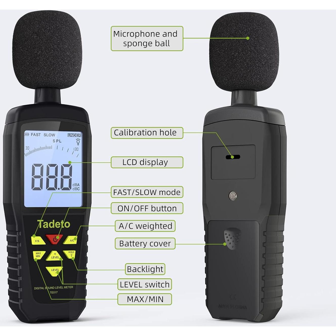 Medidor de Decibelios Digital Tadeto TE017 30-130dB LCD Retroiluminado