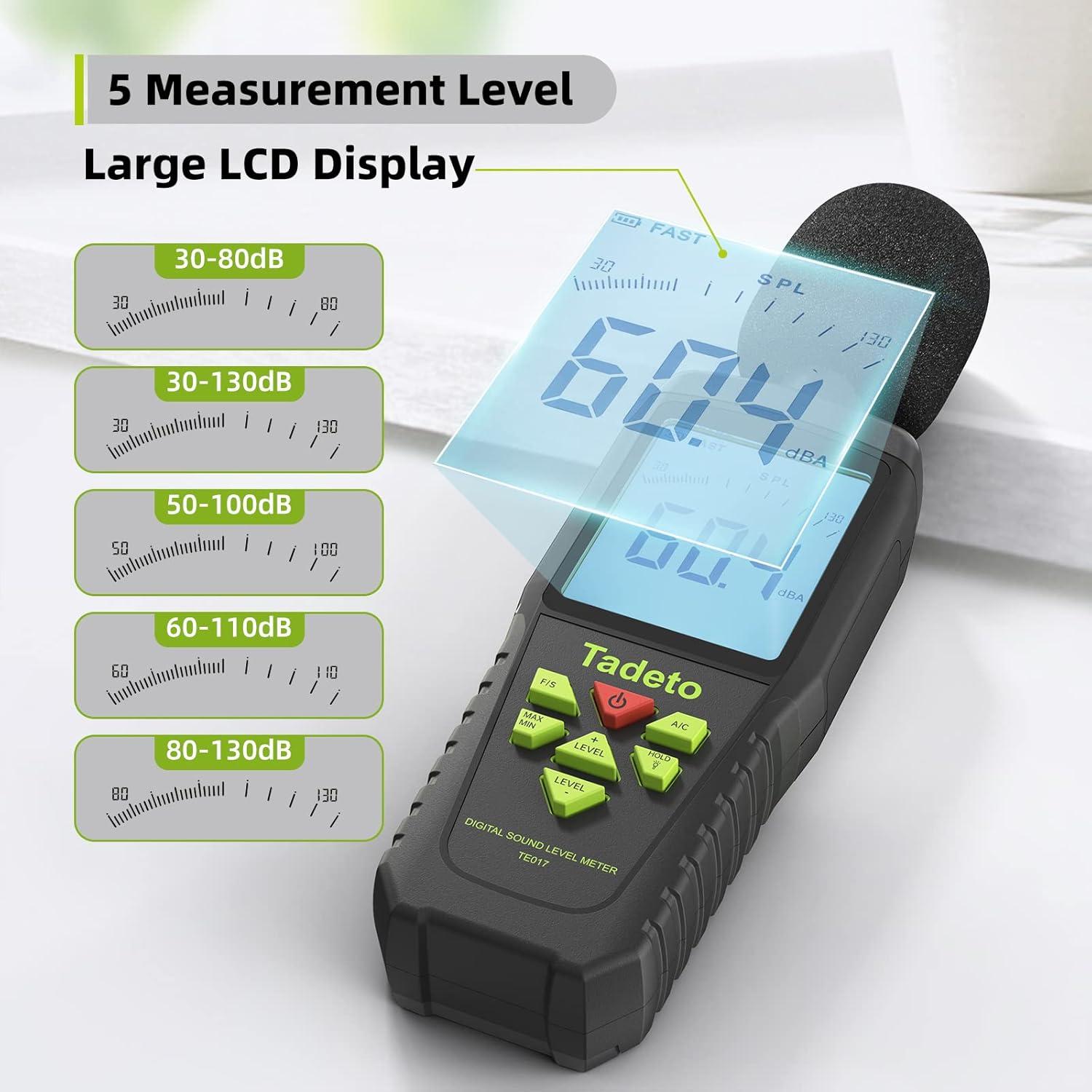 Medidor de Decibelios Digital Tadeto TE017 30-130dB LCD Retroiluminado