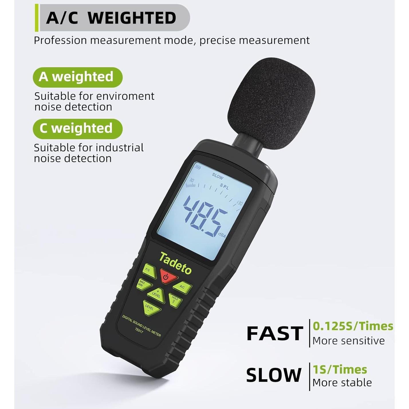 Medidor de Decibelios Digital Tadeto TE017 30-130dB LCD Retroiluminado