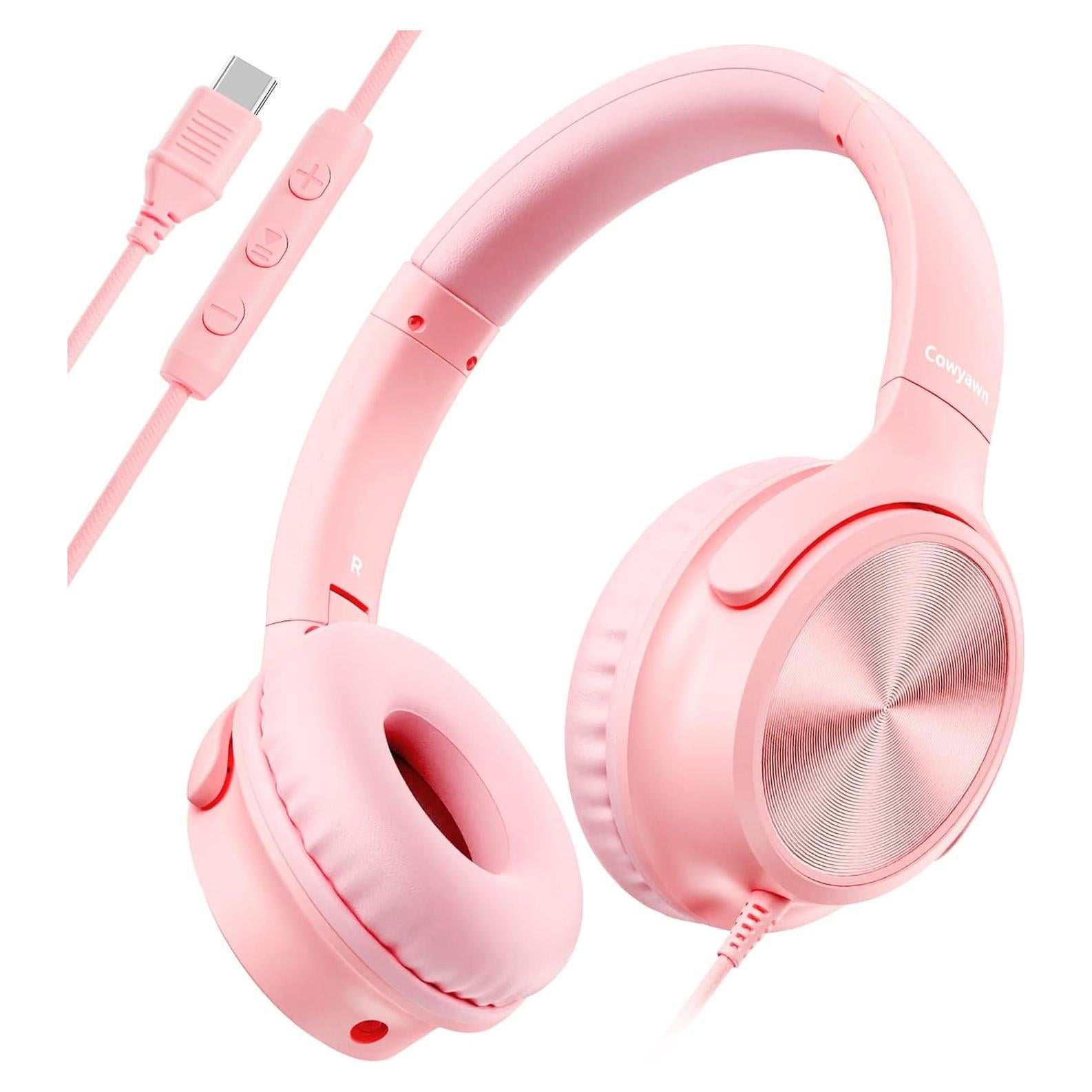 Auriculares USB C Cowyawn Plegables Rosa 40mm Sonido HD