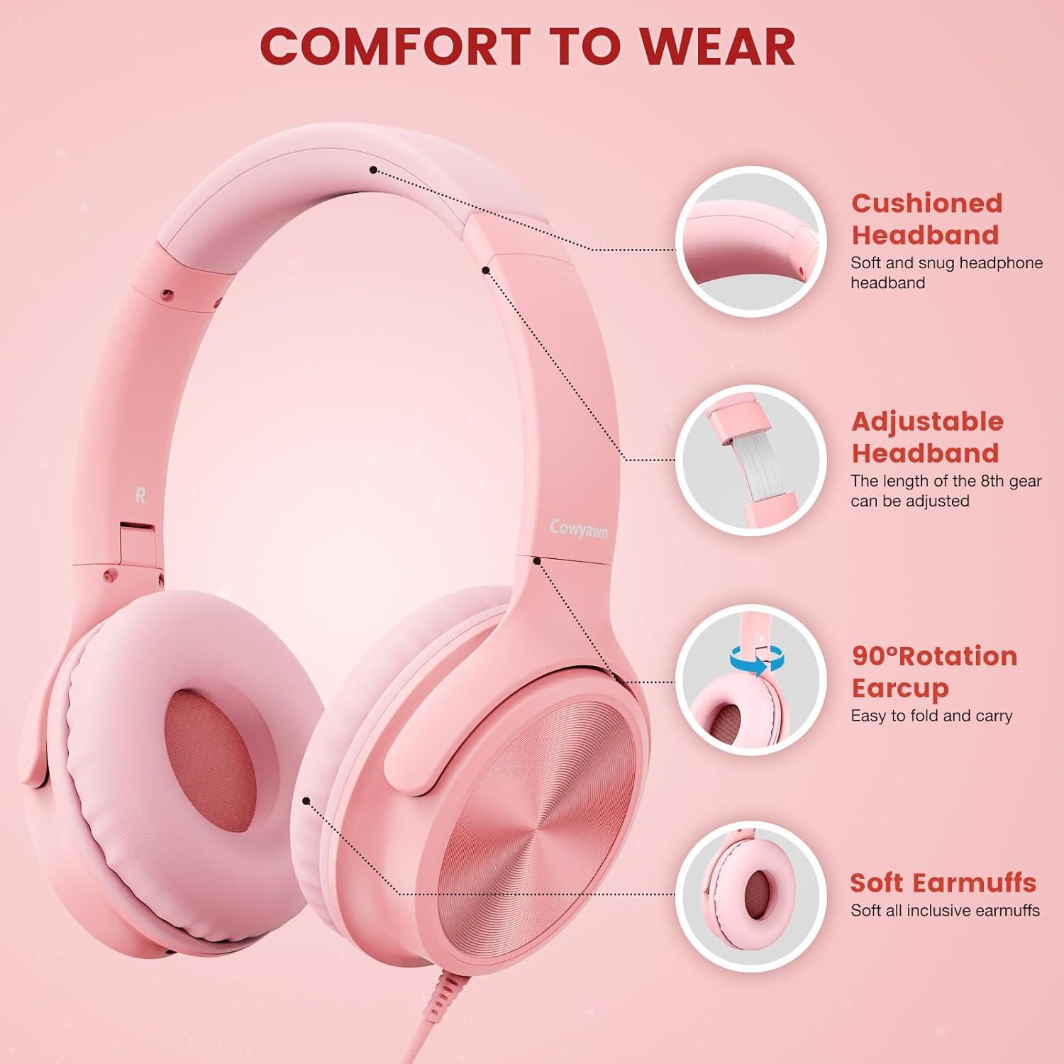 Auriculares USB C Cowyawn Plegables Rosa 40mm Sonido HD