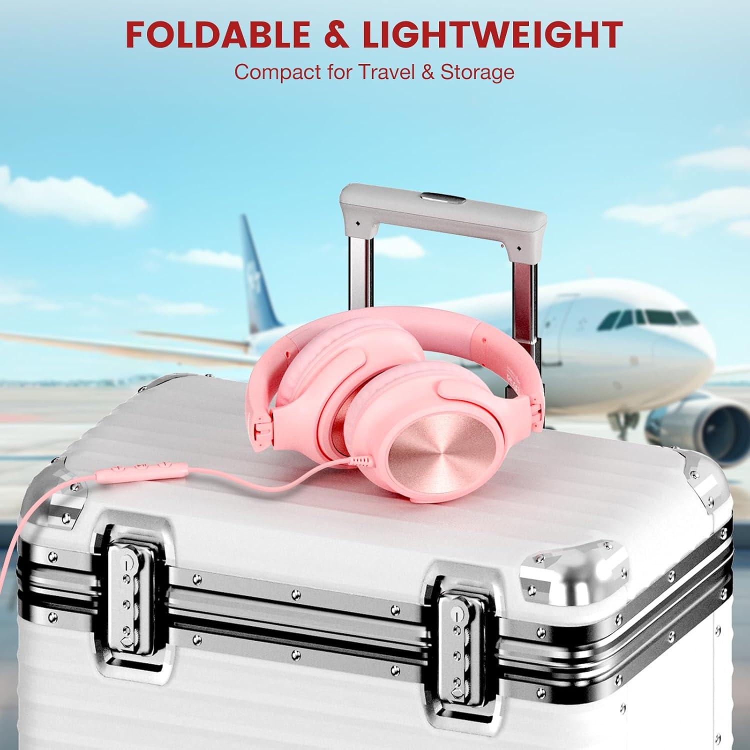 Auriculares USB C Cowyawn Plegables Rosa 40mm Sonido HD