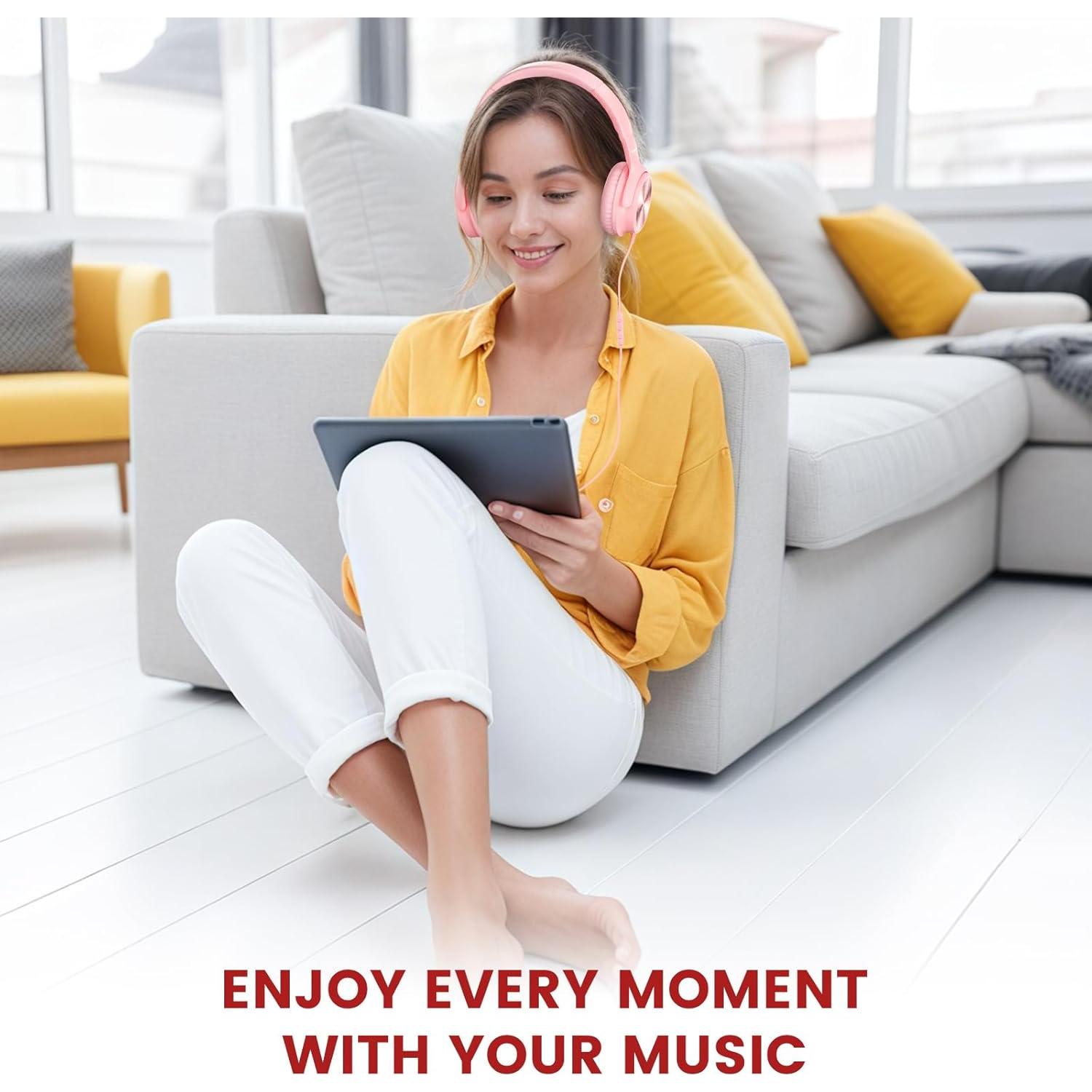 Auriculares USB C Cowyawn Plegables Rosa 40mm Sonido HD