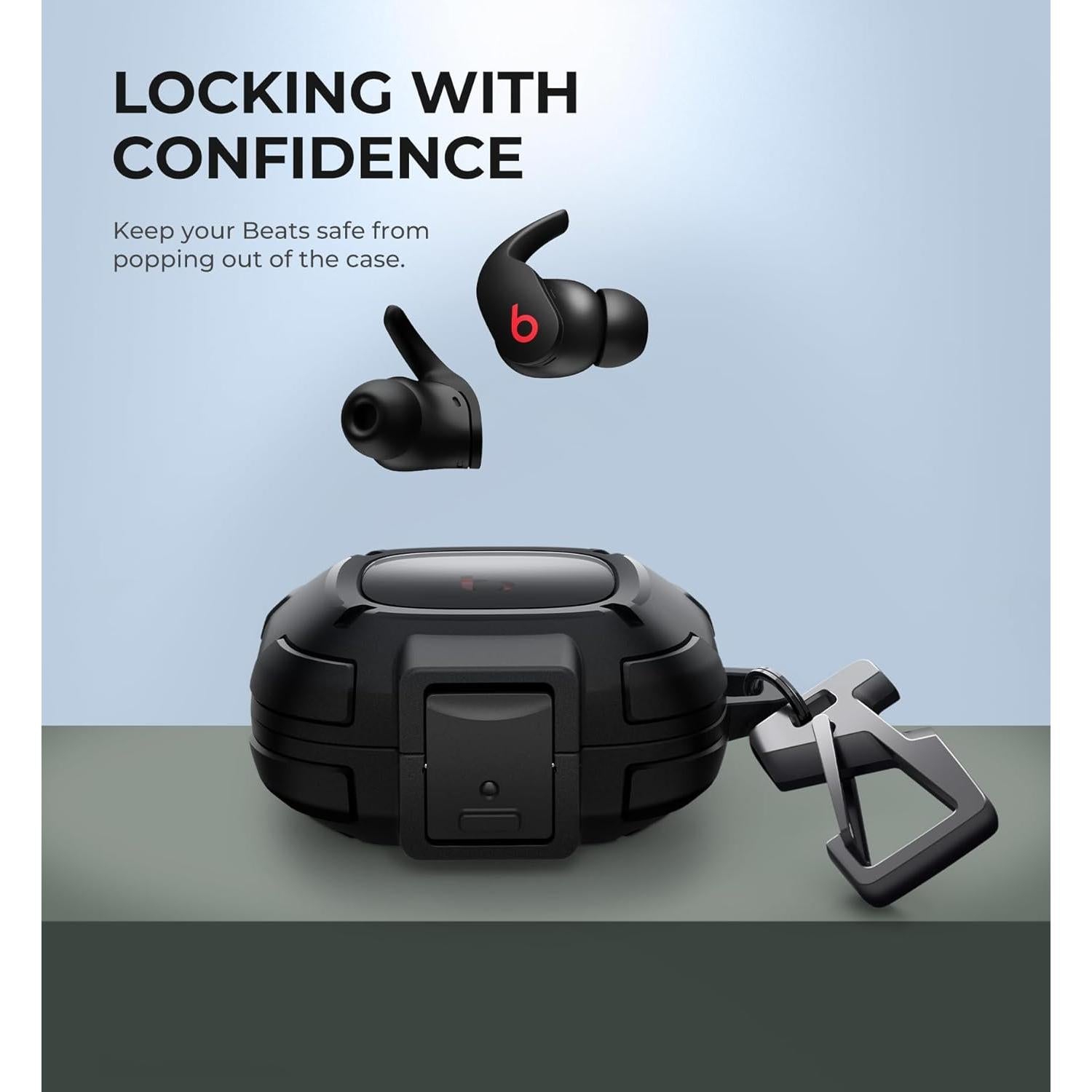 Funda Resistente Dexnor para Beats Fit Pro 2021 Negra con Mosquetón