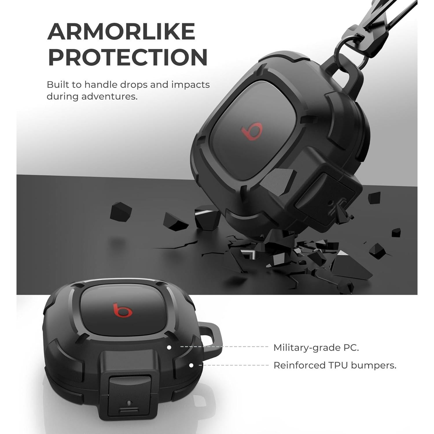 Funda Resistente Dexnor para Beats Fit Pro 2021 Negra con Mosquetón