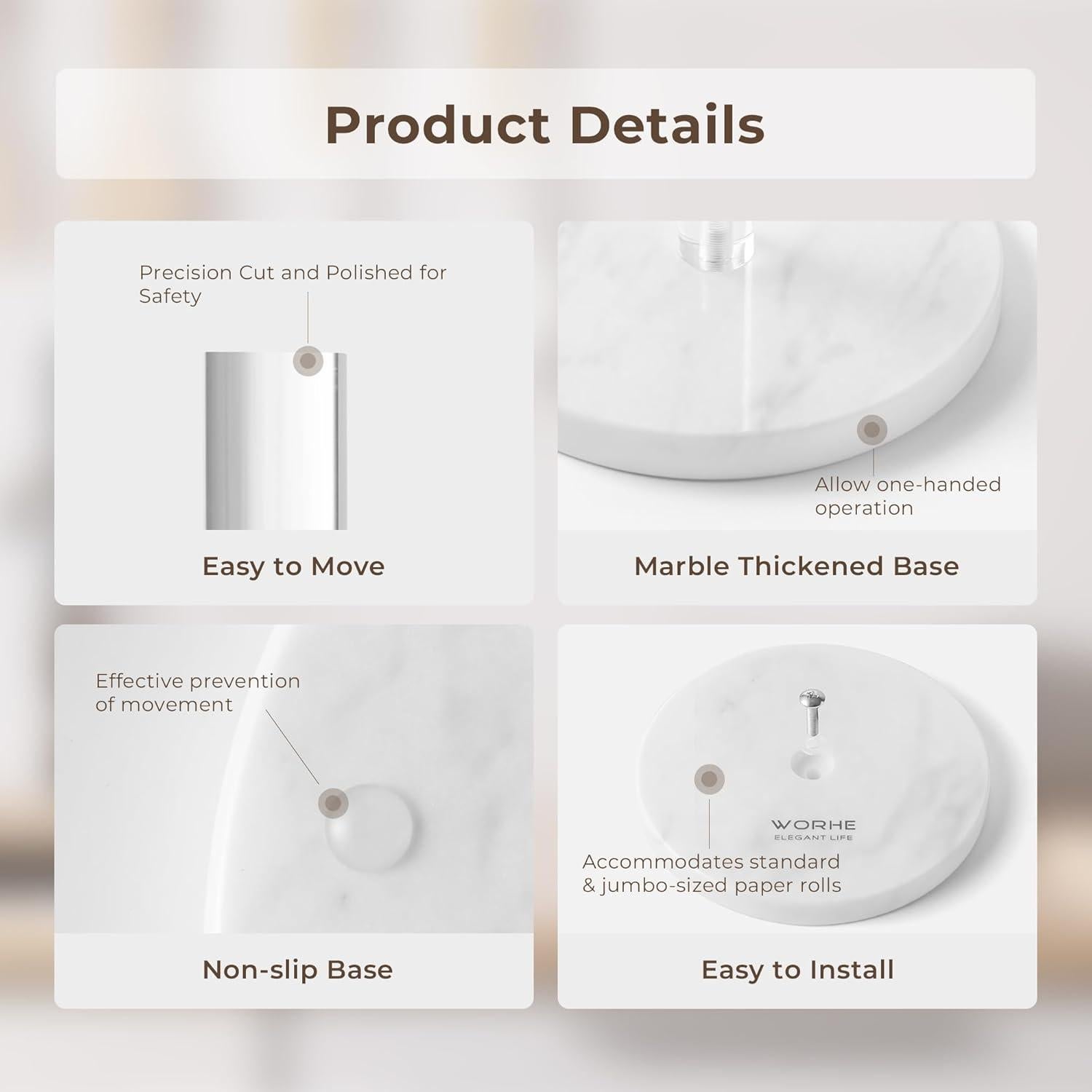 Soporte para Toallas de Papel WORHE Mármol Blanco 13.97 cm