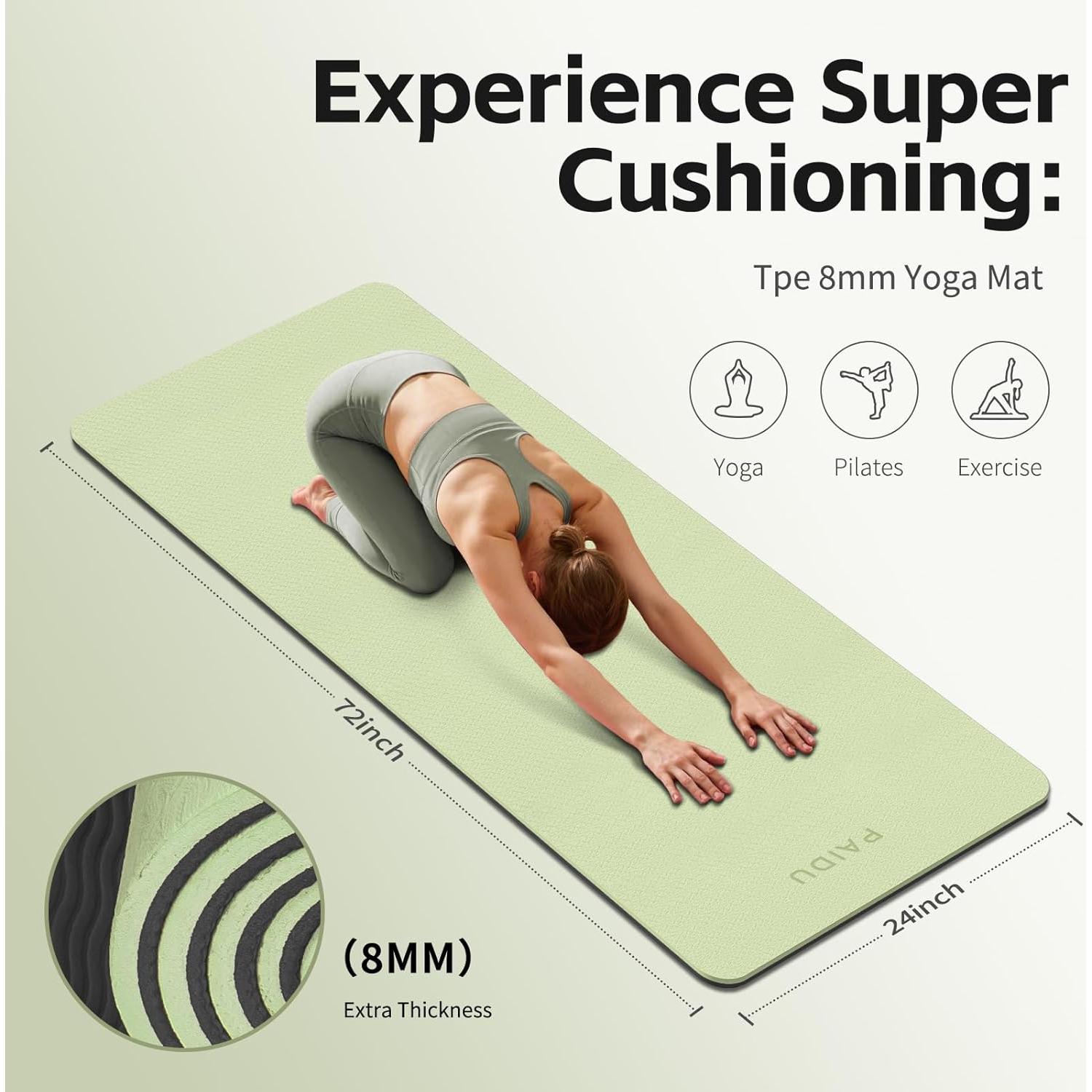 Estera de Yoga PAIDU 8mm TPE Antideslizante Verde y Negro