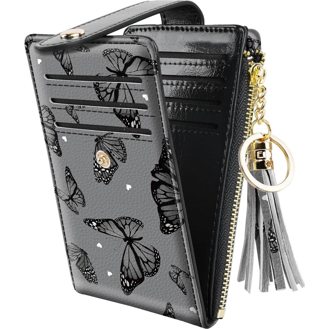 Billetera Bifold delgada Simikol con bloqueo RFID Mariposas Negras