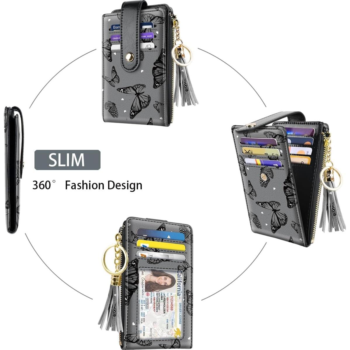 Billetera Bifold delgada Simikol con bloqueo RFID Mariposas Negras