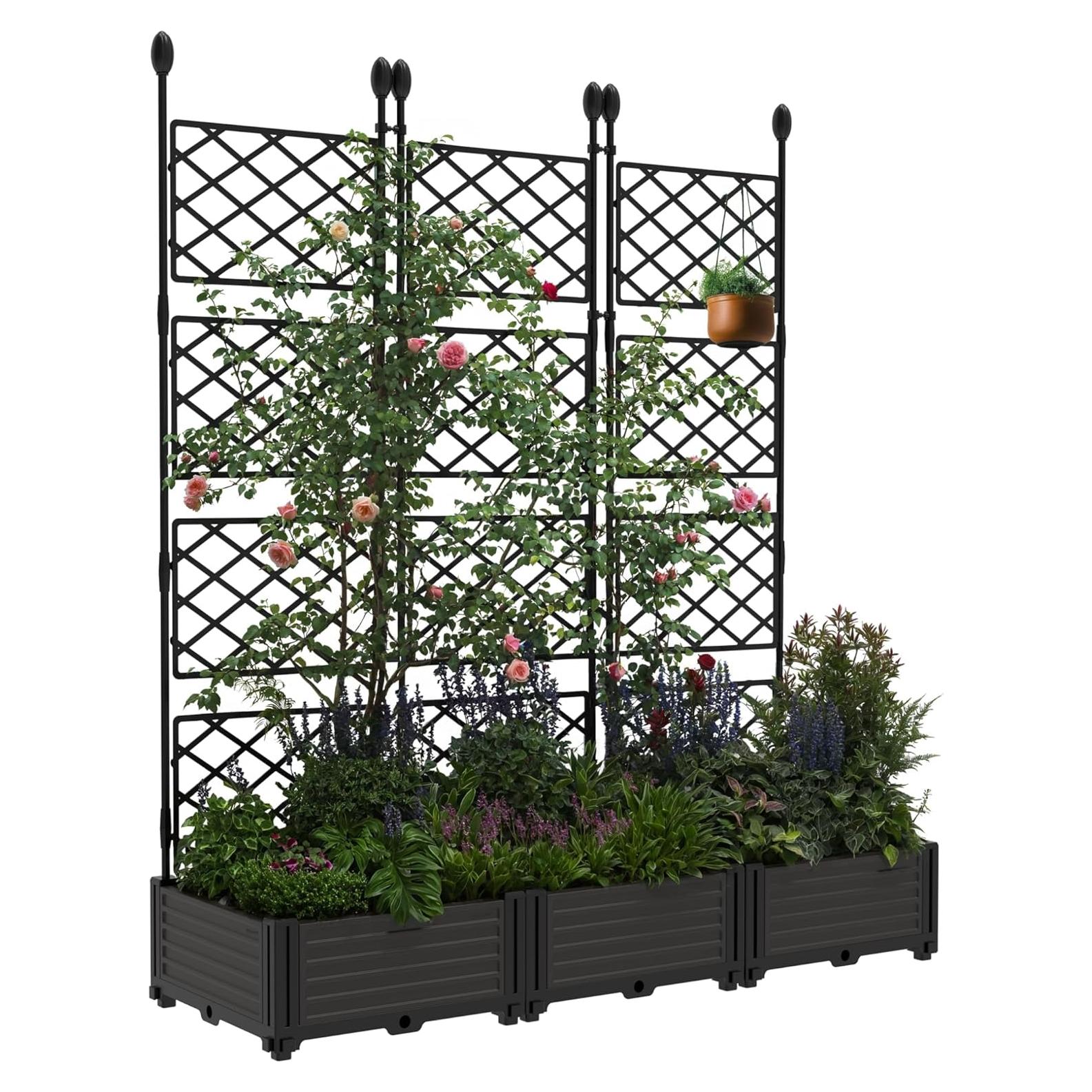 Cama de Jardín Elevada GarveeHome 3 PCS con Enrejado 126x42x160 cm