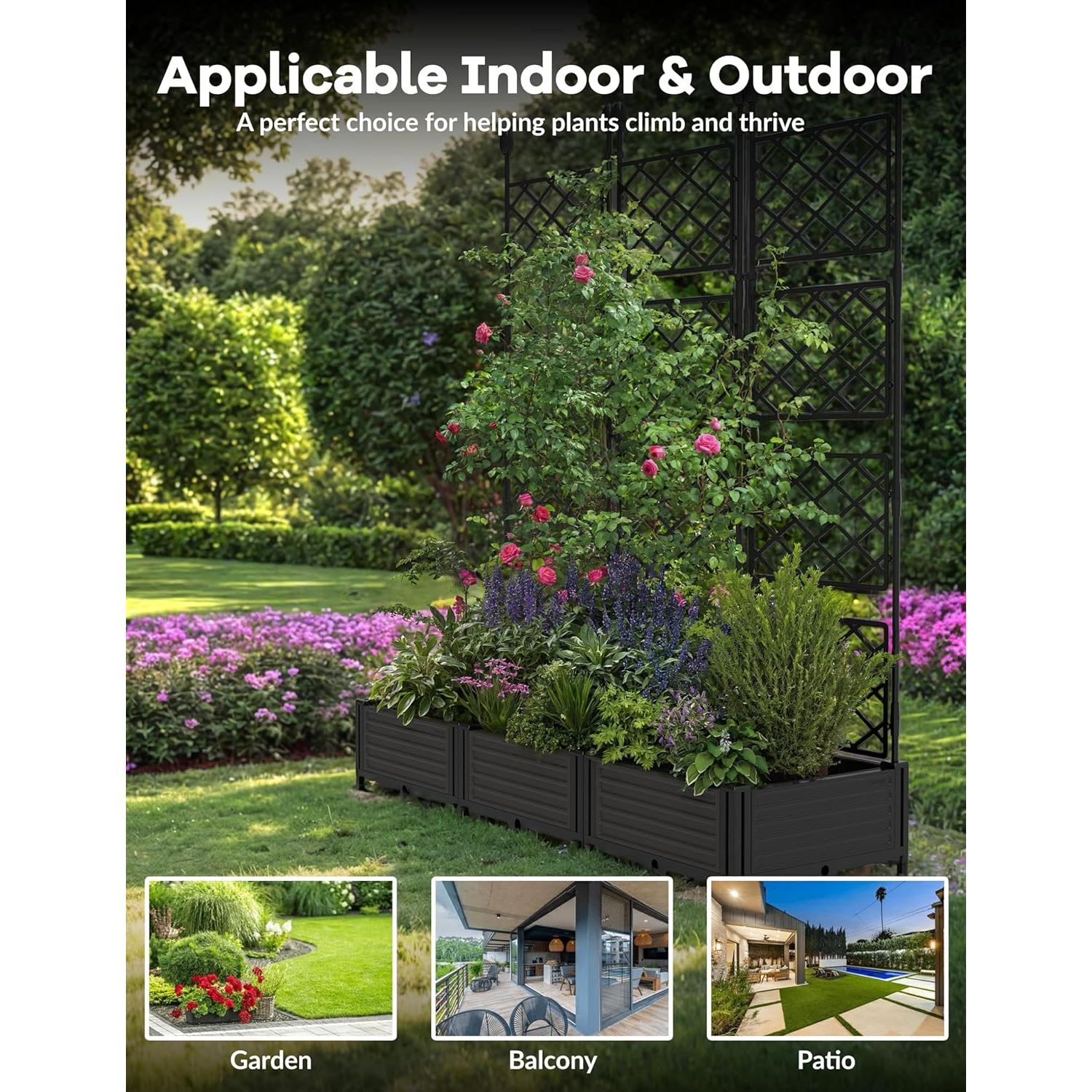 Cama de Jardín Elevada GarveeHome 3 PCS con Enrejado 126x42x160 cm