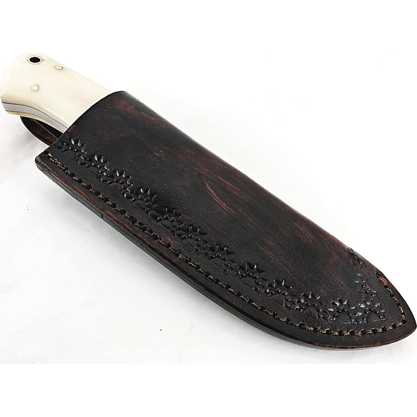 Cuchillo de Acero Damasco TAC KNIVES 20.32 cm con Funda de Cuero