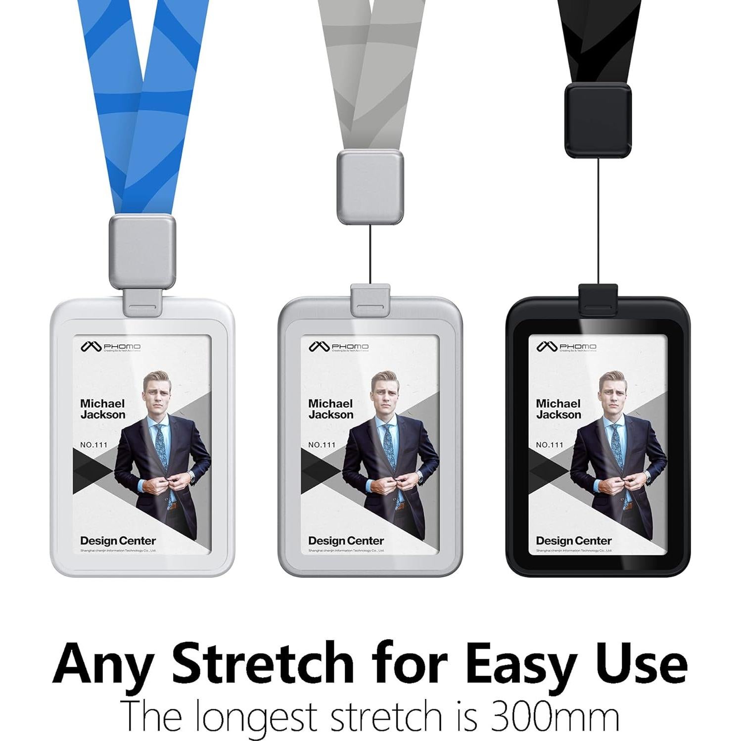 Soporte de identificación retráctil Phomo gris con clip