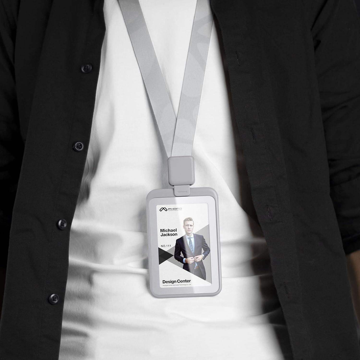 Soporte de identificación retráctil Phomo gris con clip