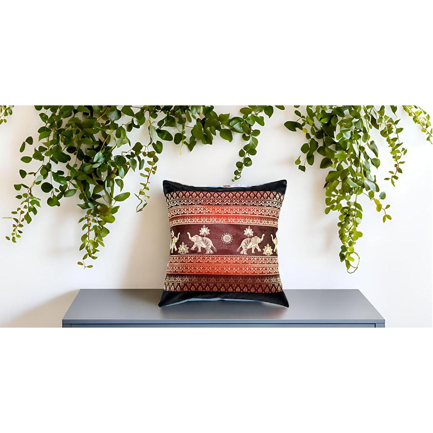 Funda de Cojín Decorativa Avarada Elefante 40x40 cm Negro Rojo