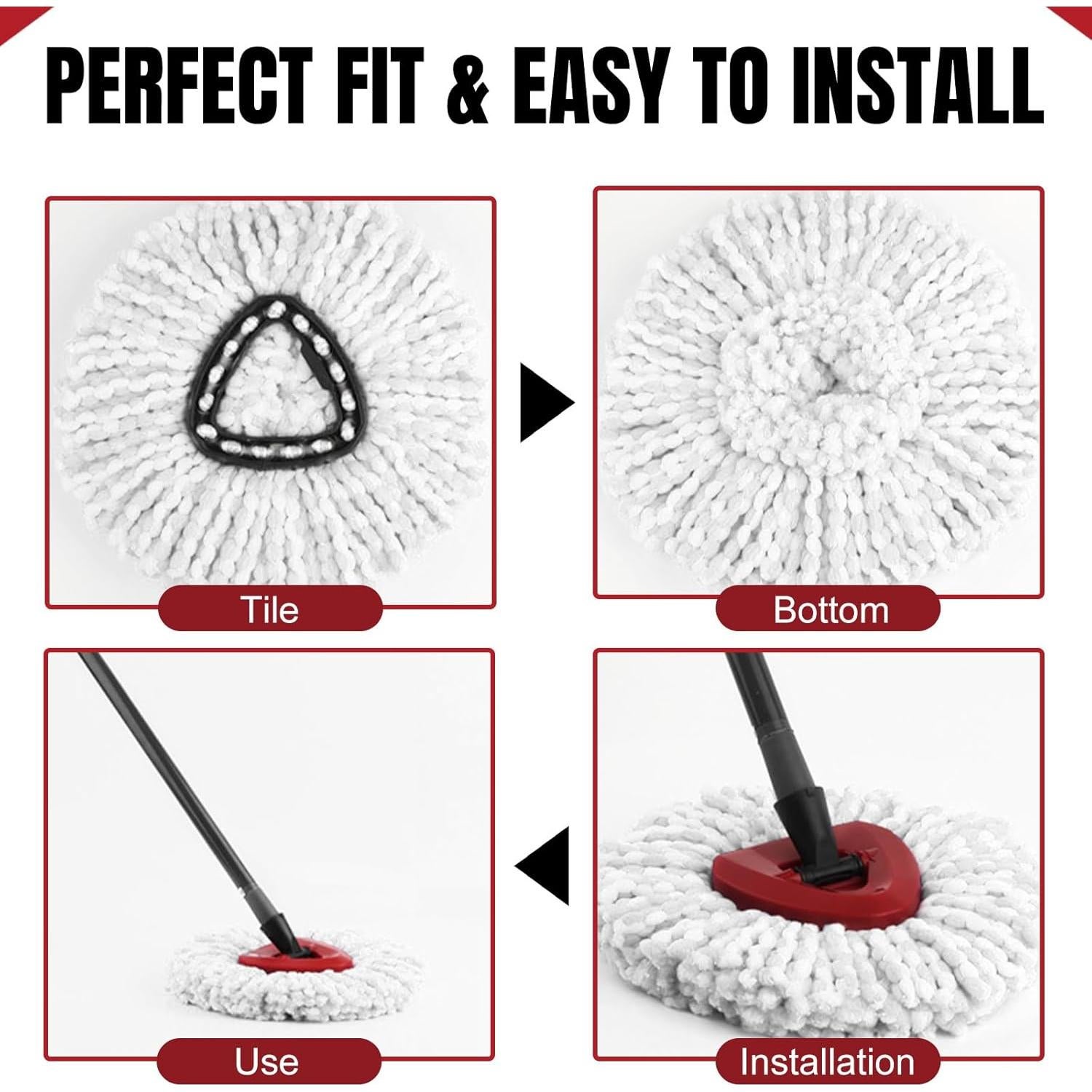 Cabezas de Repuesto para Mop de Giro 3 Pcs Microfibra 360°