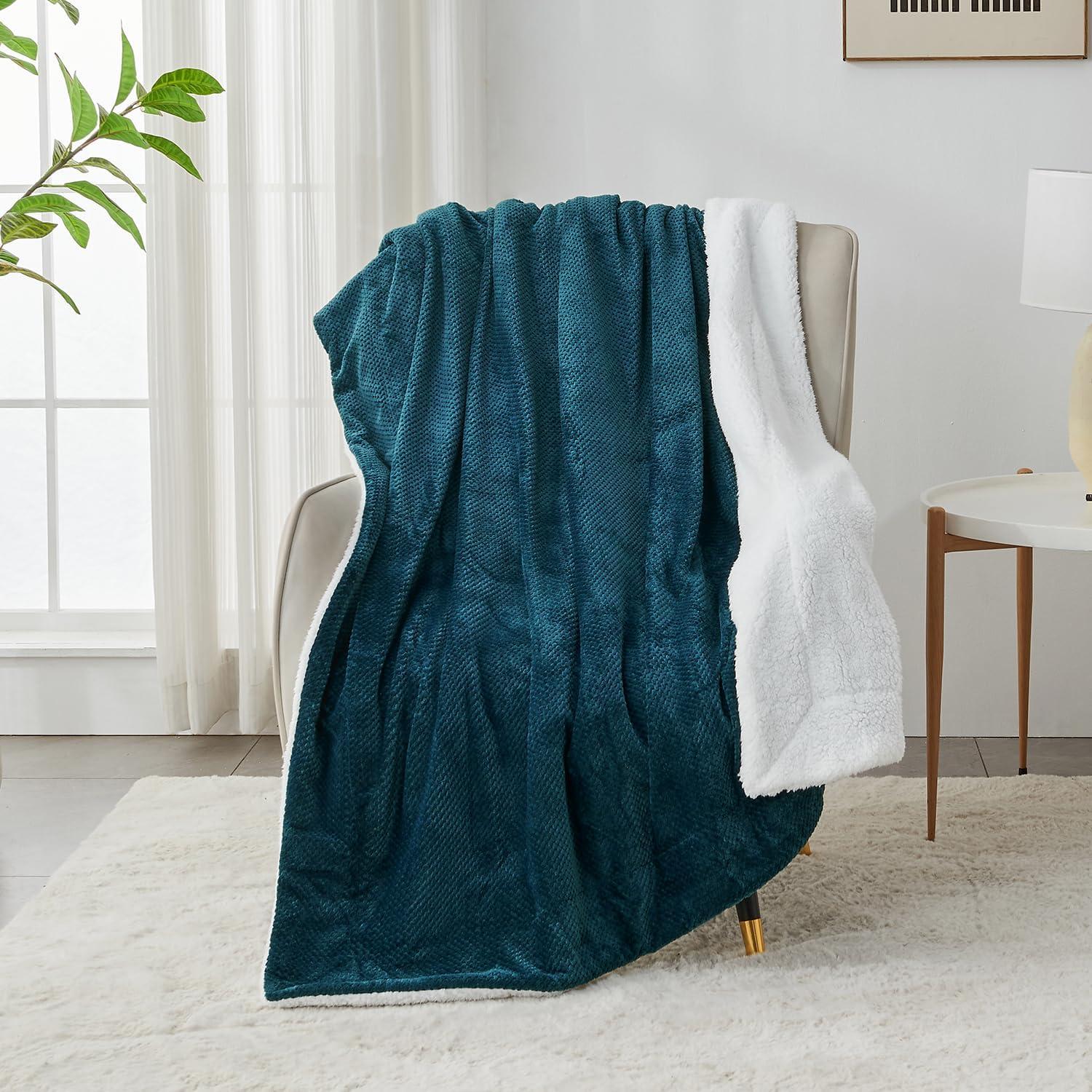 Manta de Sherpa SOCHOW 127x152 cm Coral Azul Suave y Reversible