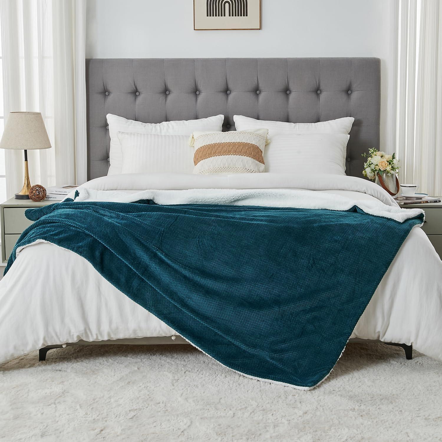 Manta de Sherpa SOCHOW 127x152 cm Coral Azul Suave y Reversible