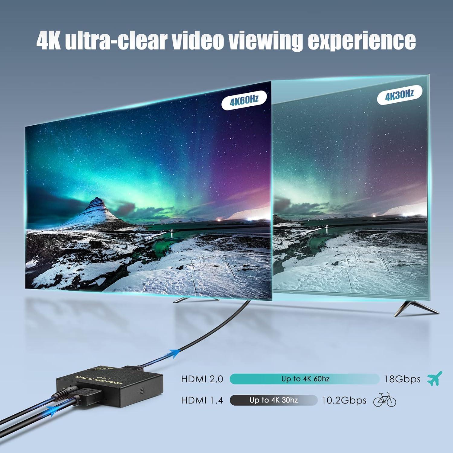 Divisor HDMI 1x2 HBAVLINK 4K 60Hz - Compatible PS5, Apple TV