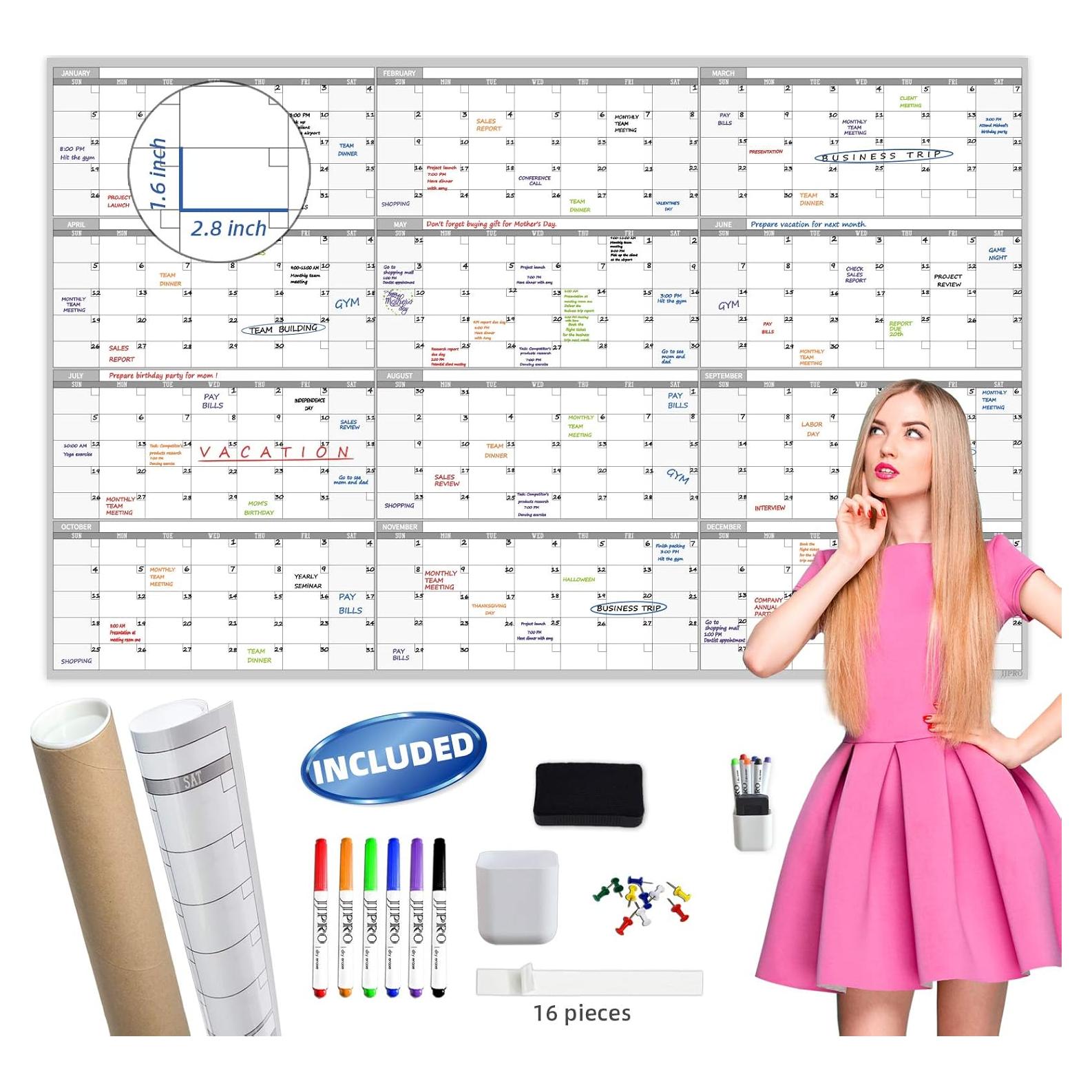 Calendario de Pared Borrable JJPRO 152x96 cm Anual No Datado