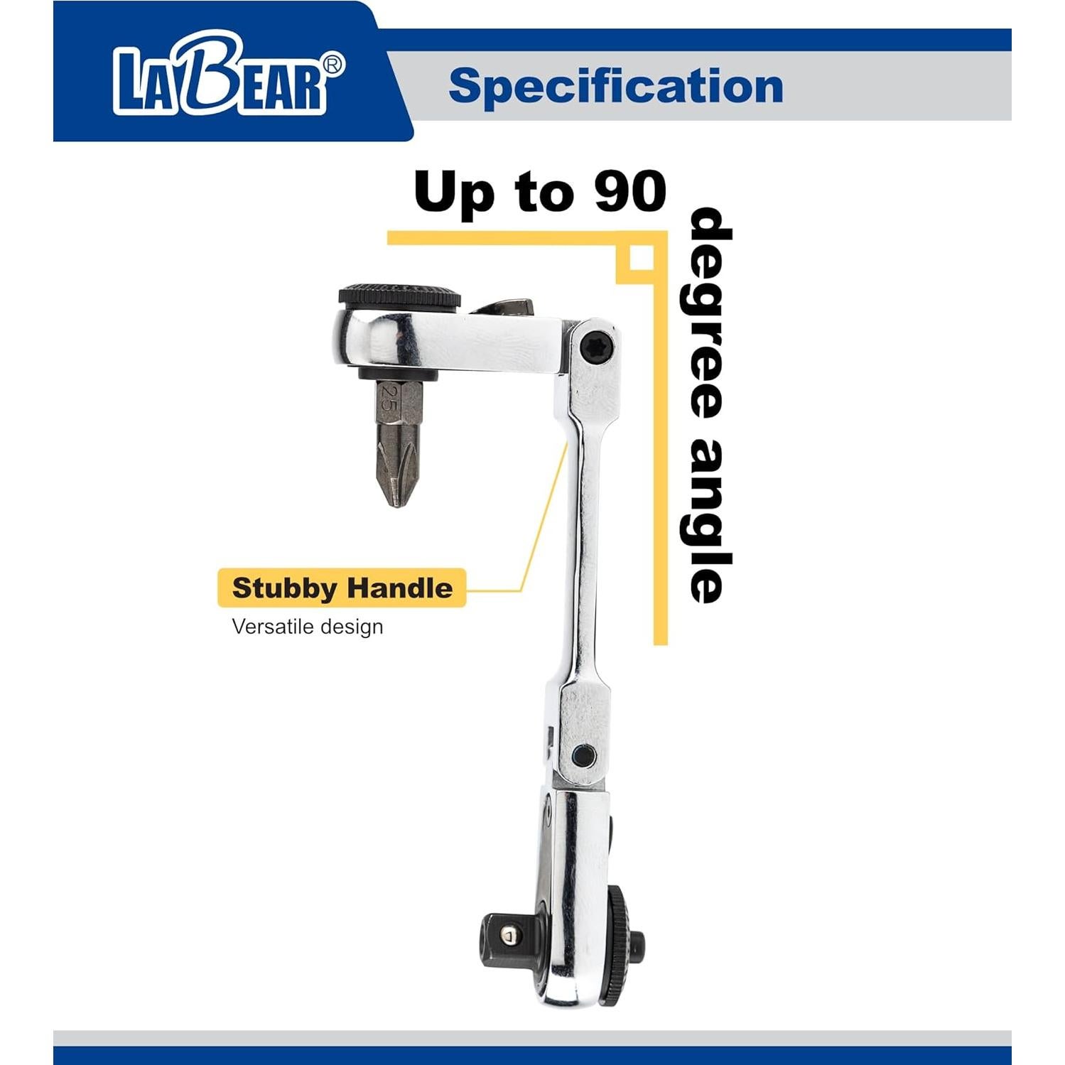 Carraca Dual Flexible LABEAR 1/4" con Cabeza de 180°