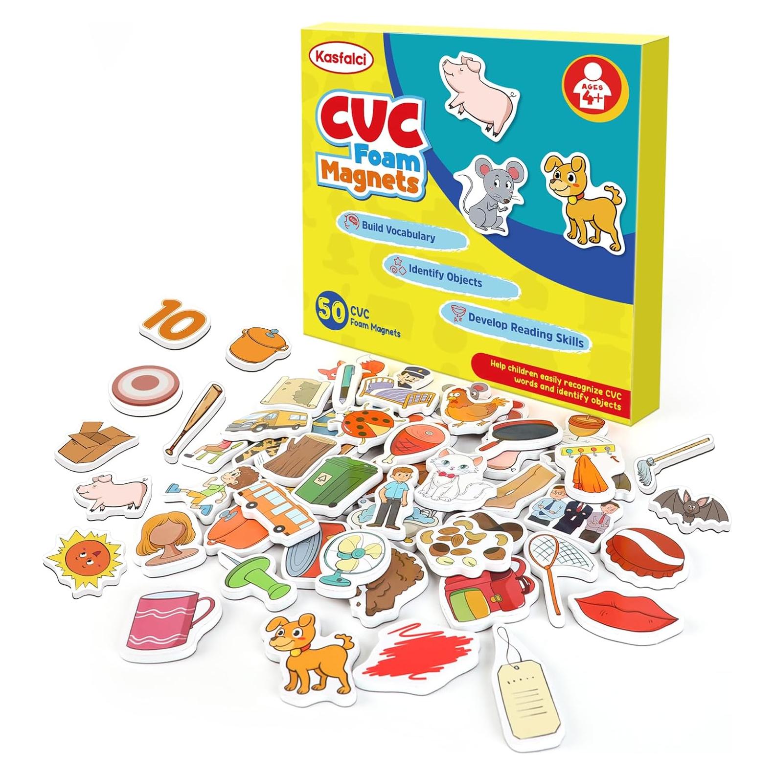 Juego de Palabras CVC Kasfalci - 50 Imanes de Espuma para Niños