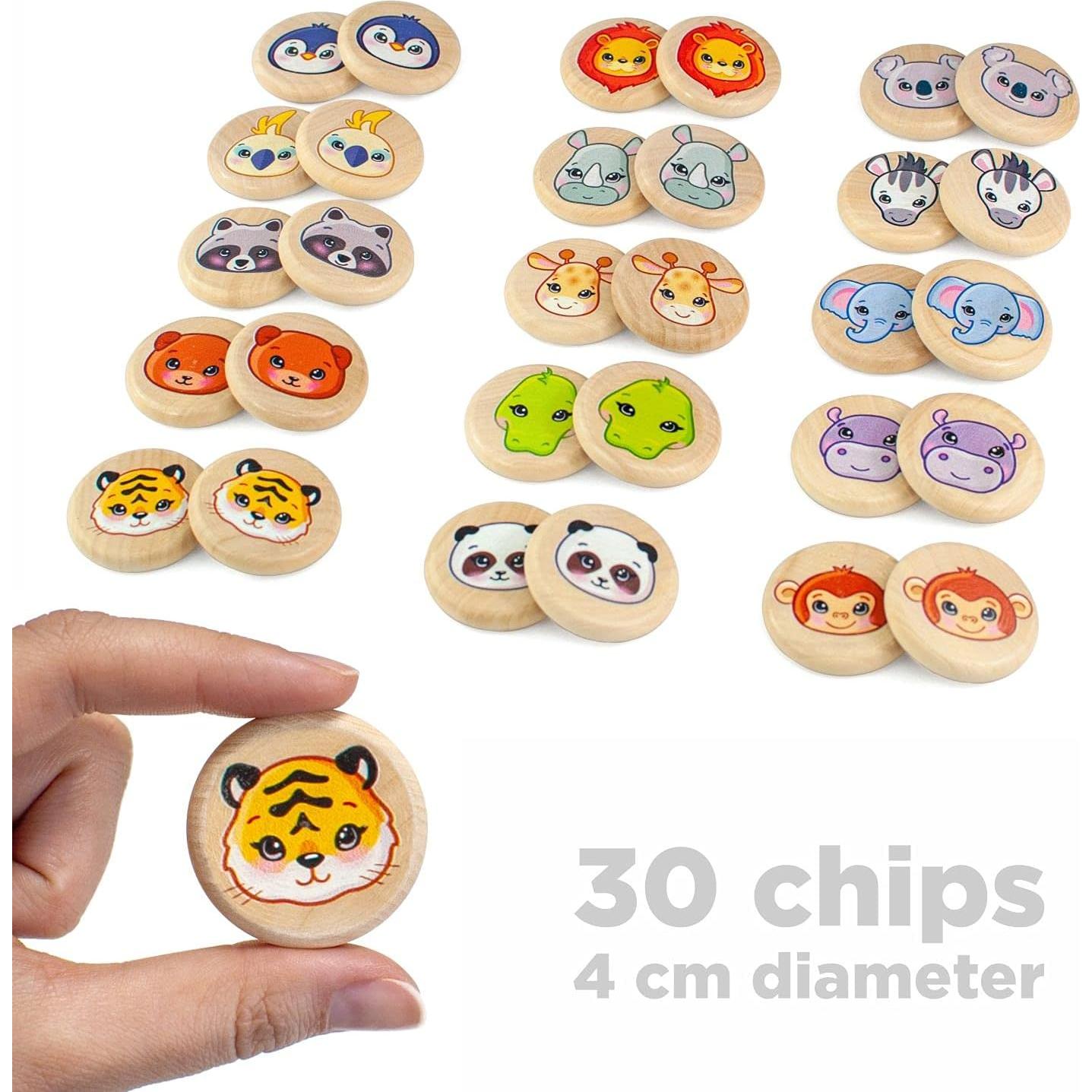 Juego de Memoria de Animales Salvajes Ulanik - 30 Fichas de Madera
