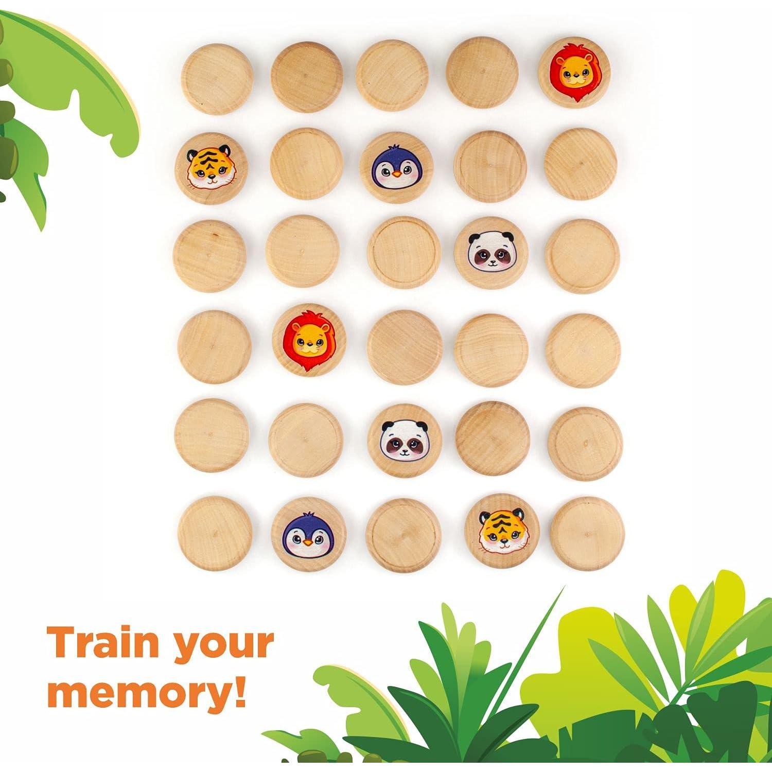 Juego de Memoria de Animales Salvajes Ulanik - 30 Fichas de Madera