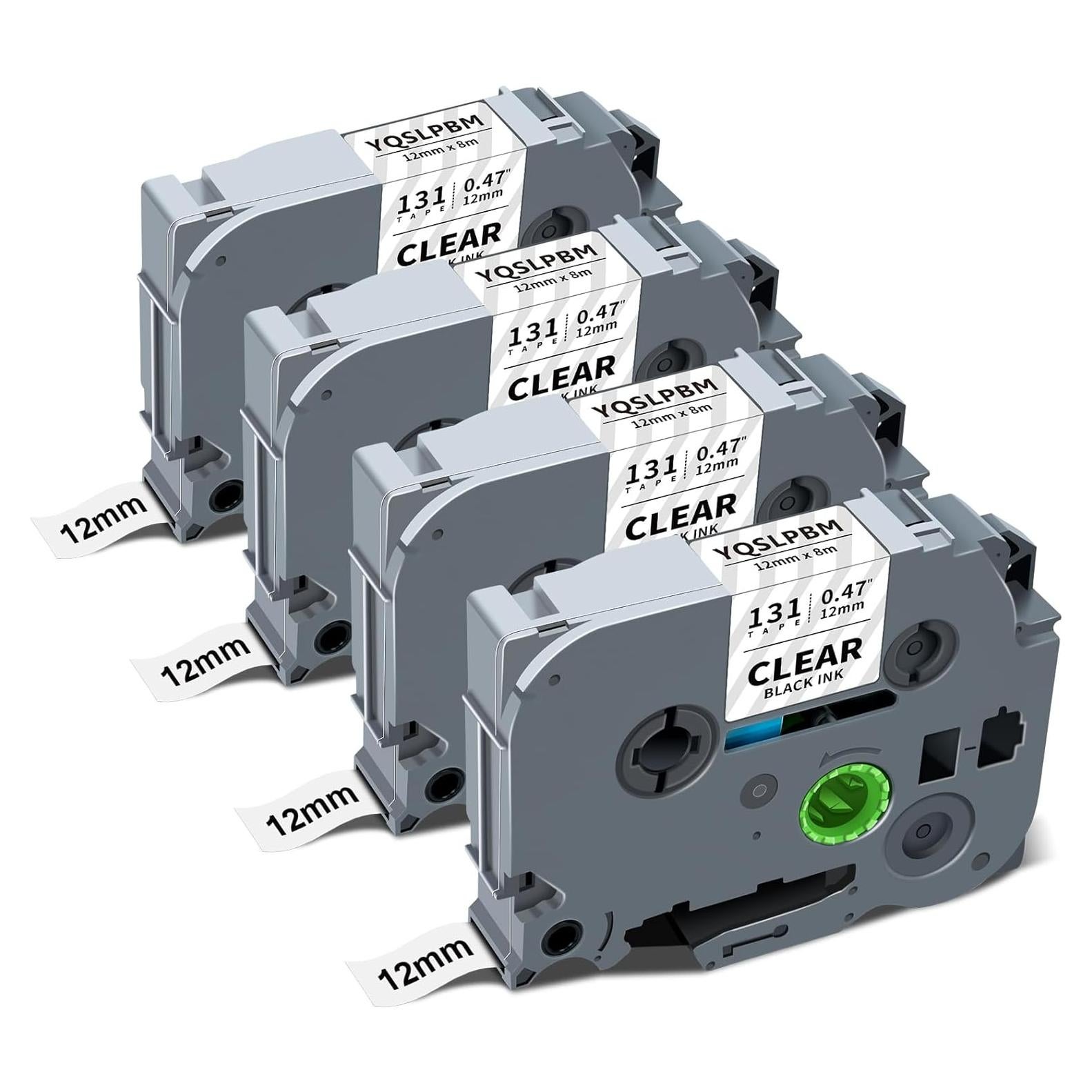 4 Cintas de Etiquetas Brother Tze-131 12mm Negro Transparente